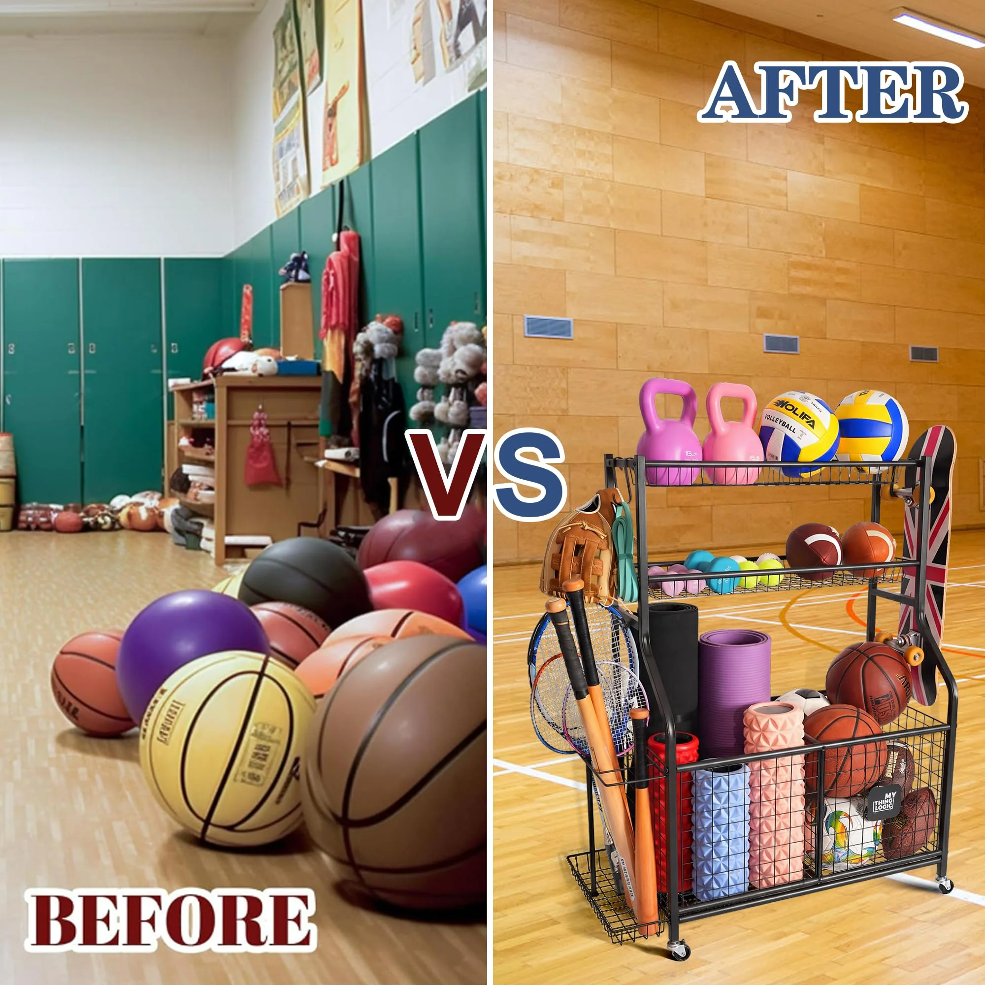 Garage Ball Storage Organizer for Sports Equipment, Sports Ball Rack for Home, Garage and Gym - Image 6