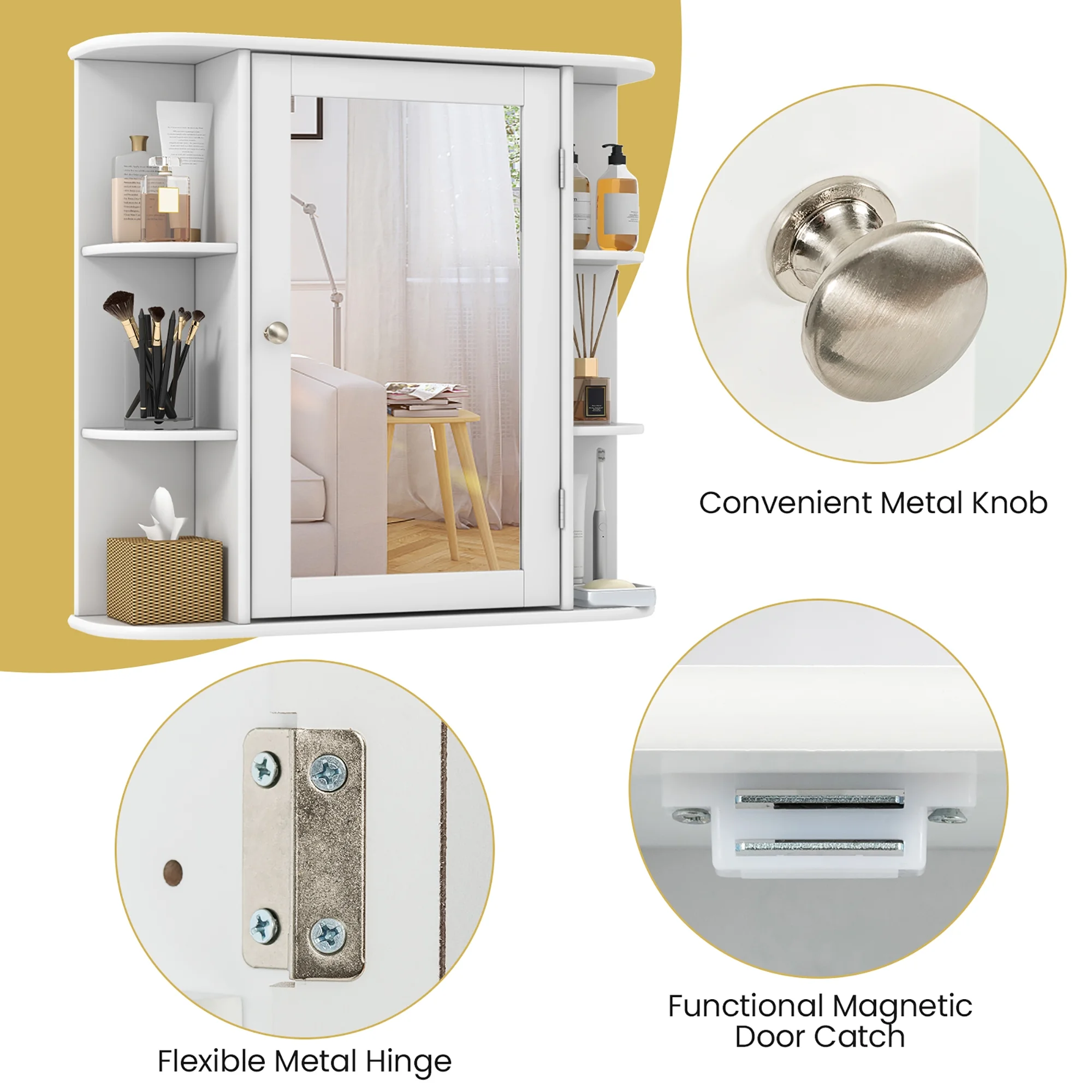 Gymax Bathroom White finish Multipurpose Mount Wall Surface Storage Cabinet Mirror - Image 10