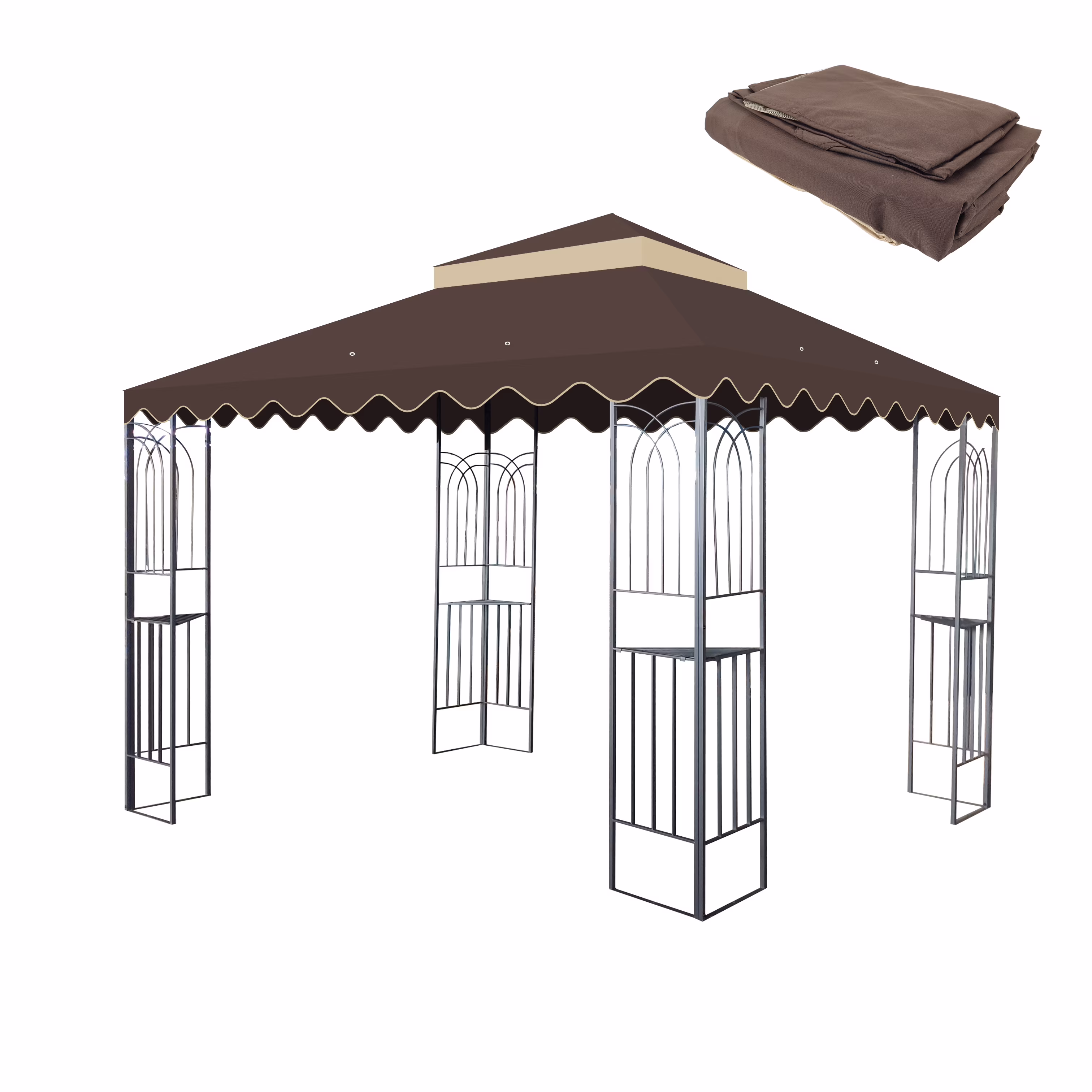 10x10 Ft Outdoor Patio Gazebo Replacement Canopy, Double Tiered Gazebo Tent Roof Top Cover Only wavy border(Frame Not Include)-Red - Image 2