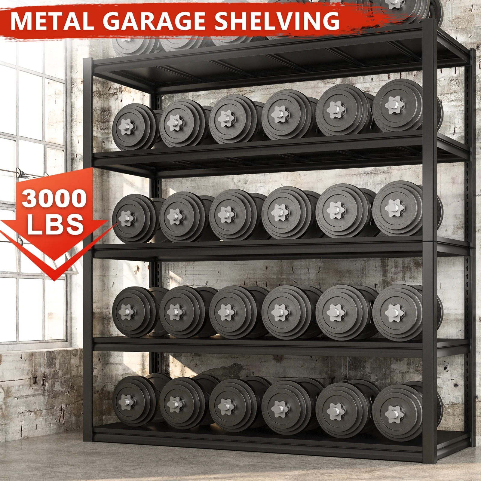 REIBII 48.2"W Garage Shelving Heavy Duty 3000LBS Storage Shelves Adjustable 5 Tier Metal Shelving,48.2''L X 24.5''W X 72''H - Image 14