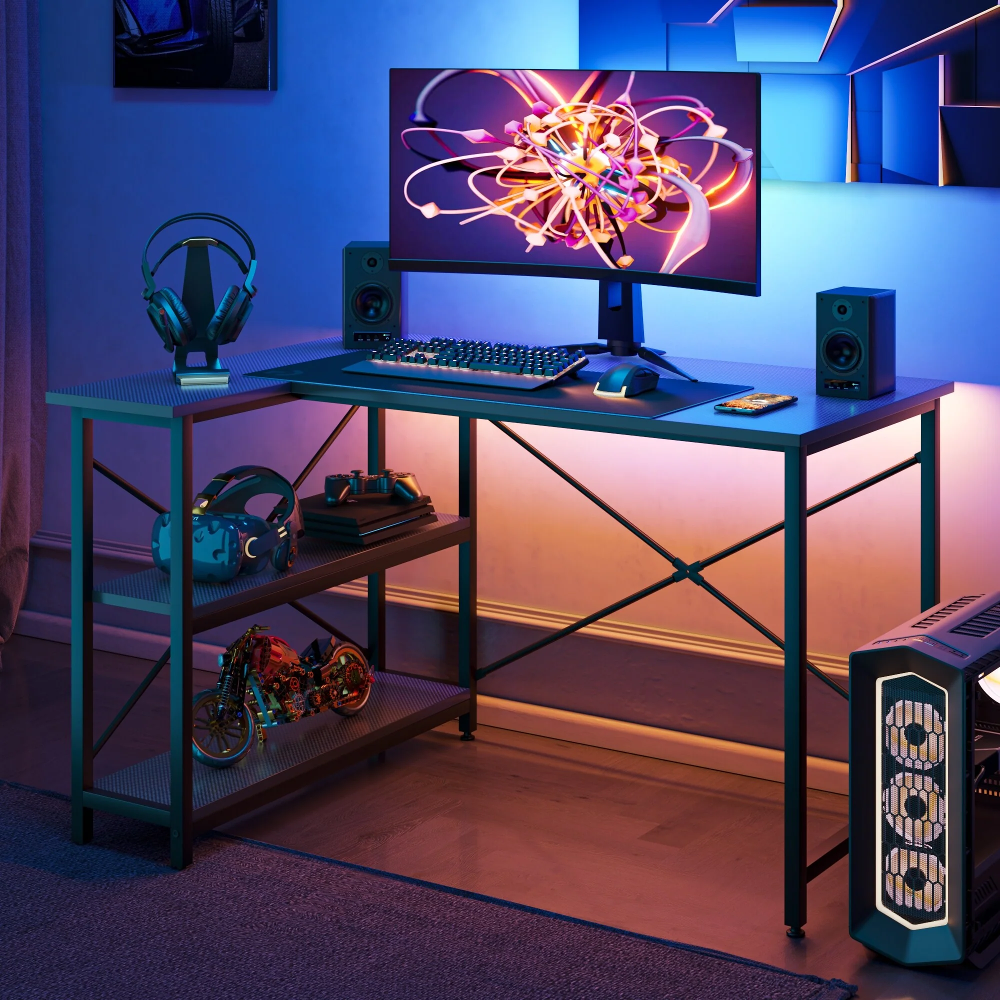 Small L Shaped Computer Desk with Storage Shelves, Compact Corner Workstation for Home Office and Study - Image 28