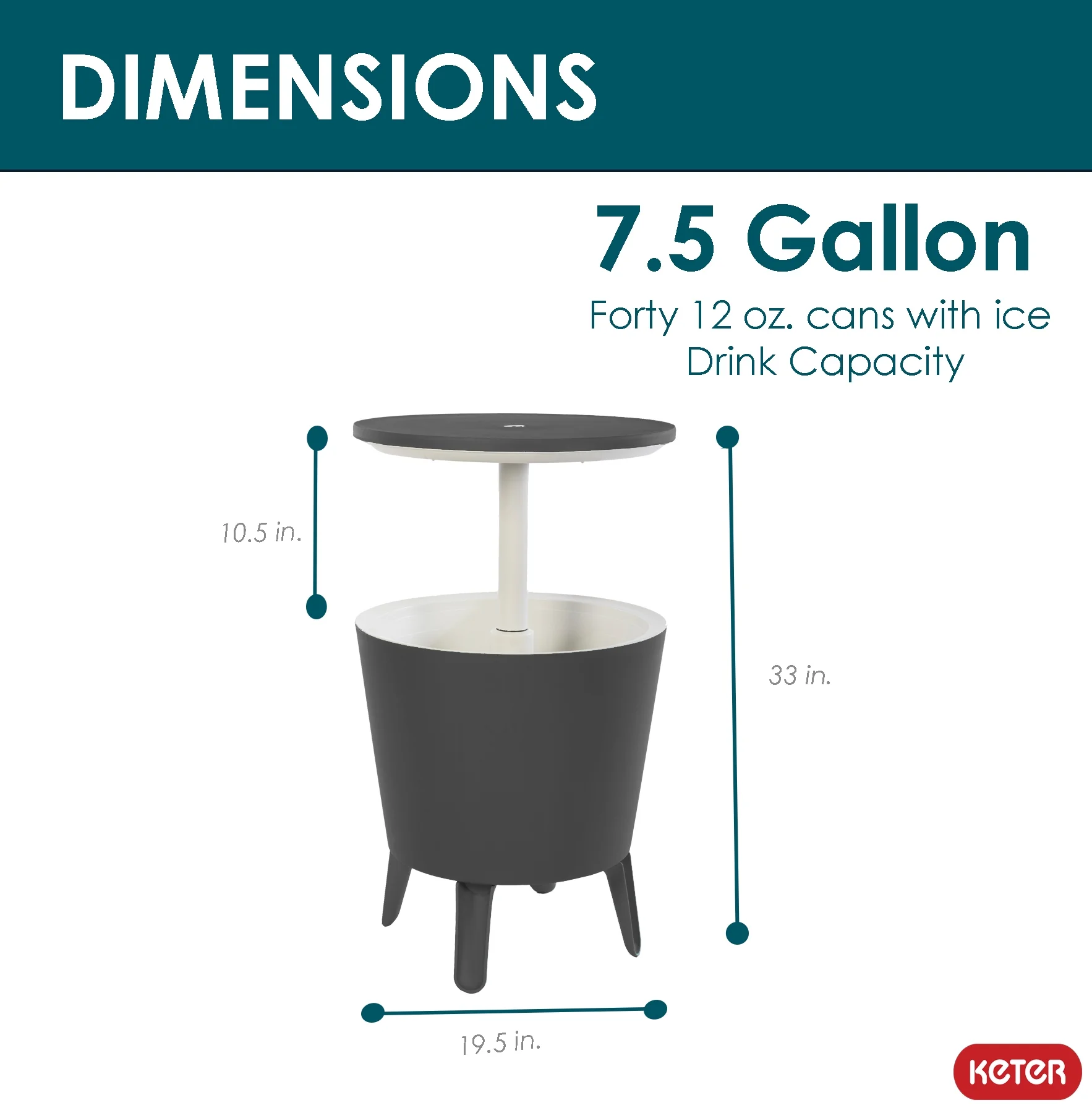 Keter Pacific 7.5 Gallon Cool Bar 2 in 1 Weather Resistant Side Table and Bar Durable Resin Outdoor Patio Beverage Cooler Table, Rattan Look Brown - Image 32