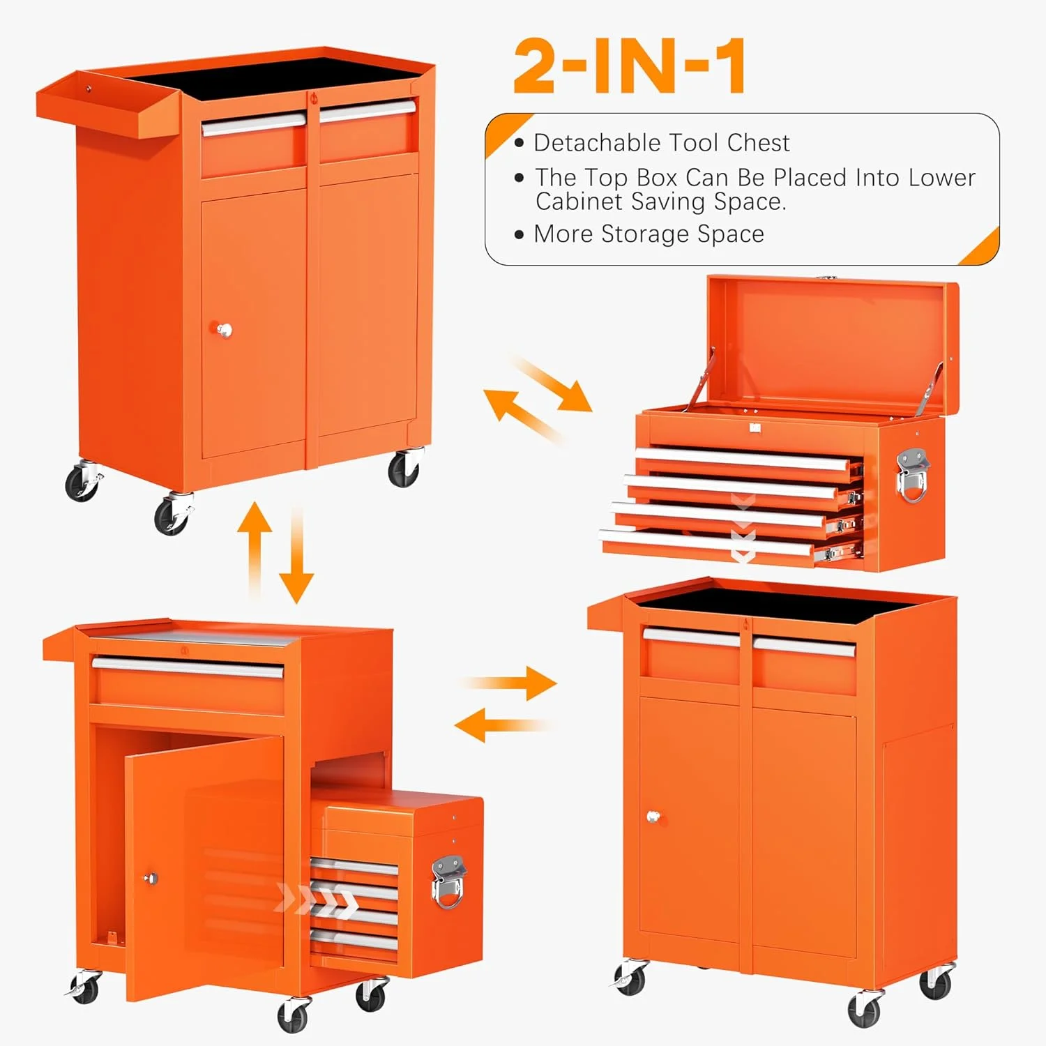 SUNCROWN 2-IN-1 Tool Chest, 8-Drawer Rolling Tool Chest with Hooks and Lockable Wheels,Metal Storage Detachable Top Tool Box with Lockable Wheels for Garage, Workshop, Art Studio(Black) - Image 45