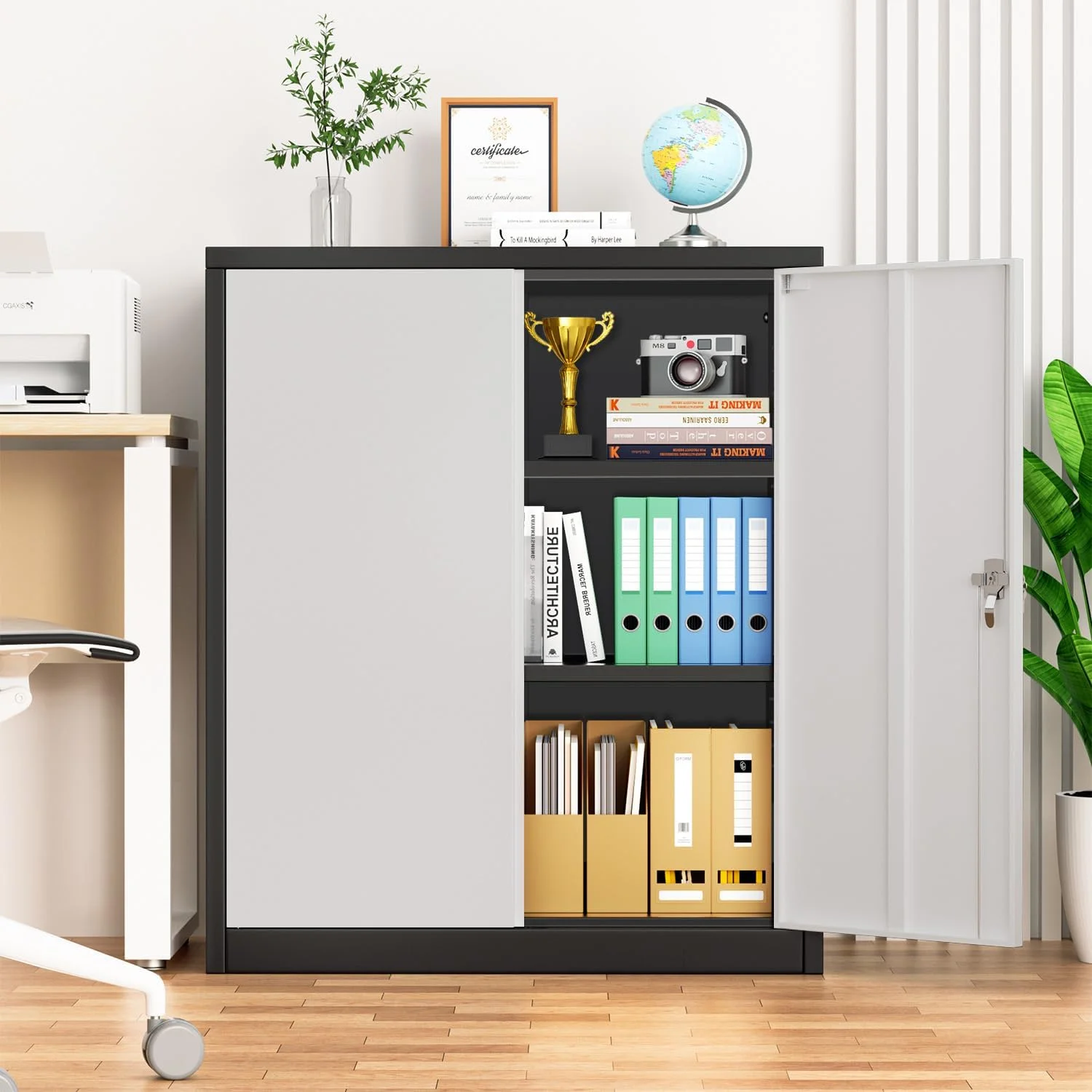 Superday Locking Metal Storage Cabinet with 2 Drawers, Lockable Garage Storage Cabinet with Locking Doors and Adjustable Shelves, Tool Cabinets for Home Office, School, Etc - Image 20