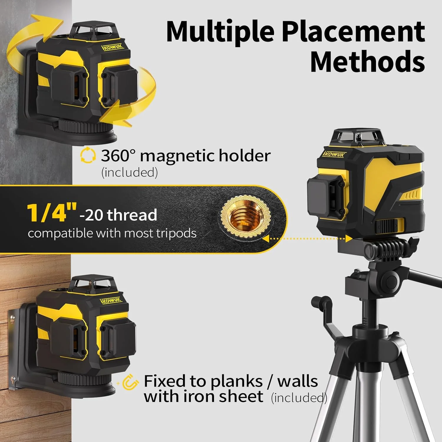 Laser Level, IKOVWUK 3x360- Cross Line Laser for Construction and Picture Hanging, 12 Green Lasers with Self-leveling, 65 ft Vertical & Horizontal Line, Level Tool with 5200 mAh Rechargeable Battery - Image 5