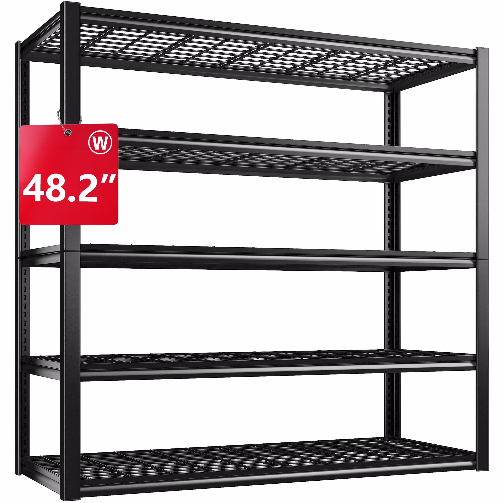 REIBII 48.2"W Garage Shelving Heavy Duty 3000LBS Storage Shelves Adjustable 5 Tier Metal Shelving,48.2''L X 24.5''W X 72''H