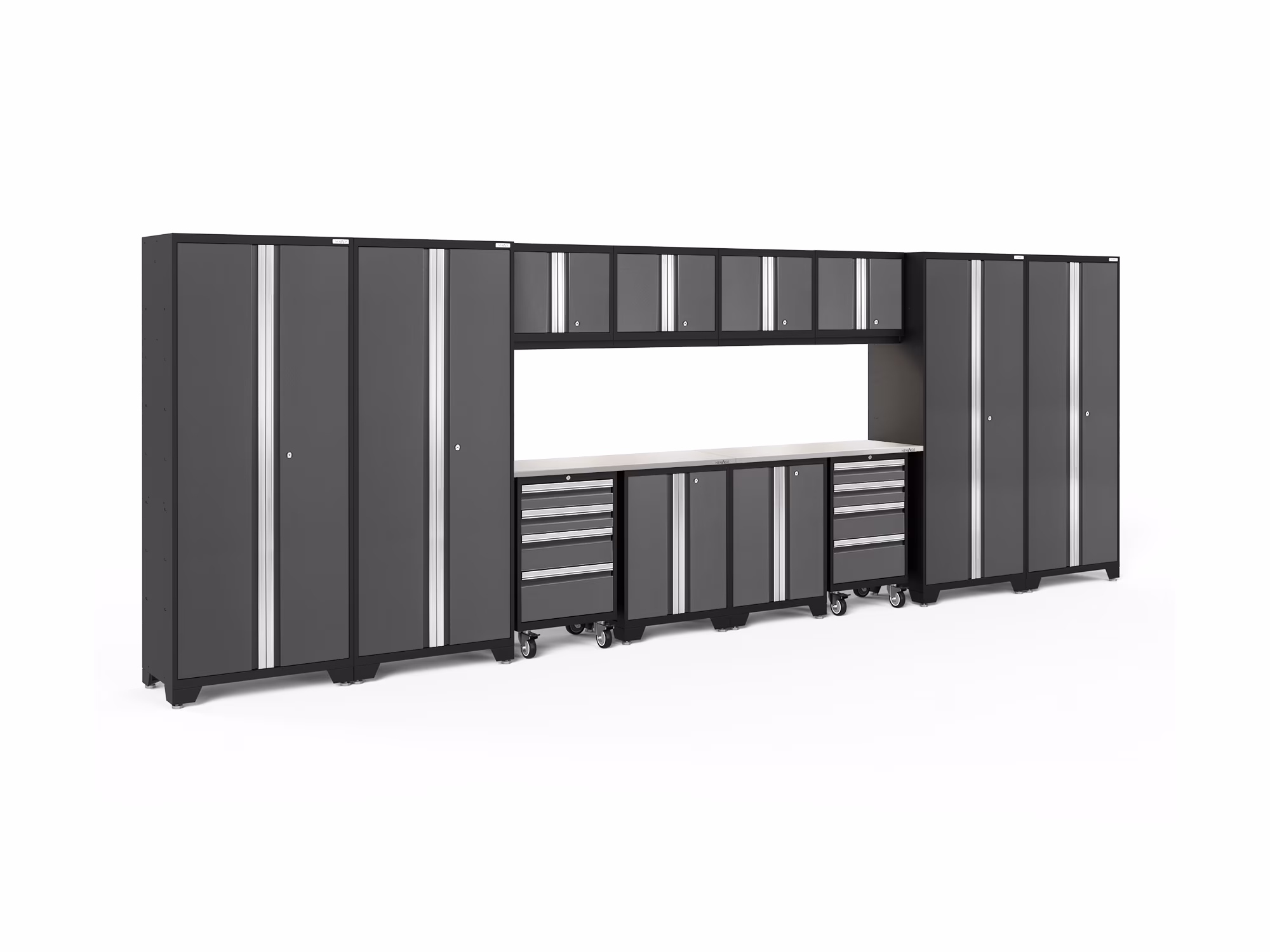 NewAge Products Bold Series Gray 14 Piece Cabinet Set, Heavy Duty 24-Gauge Steel Garage Storage System, LED Lights Included - Image 9
