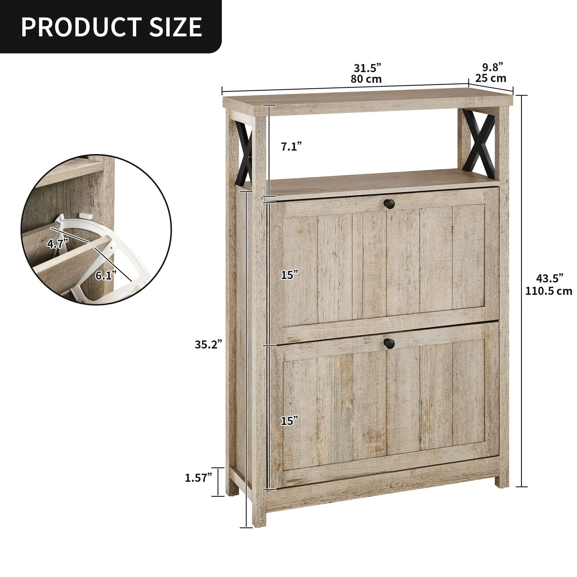 Shoe Storage Cabinet Organizer with 2 Compartments, Entryway and Hallway Shoe Cabinet - Image 27