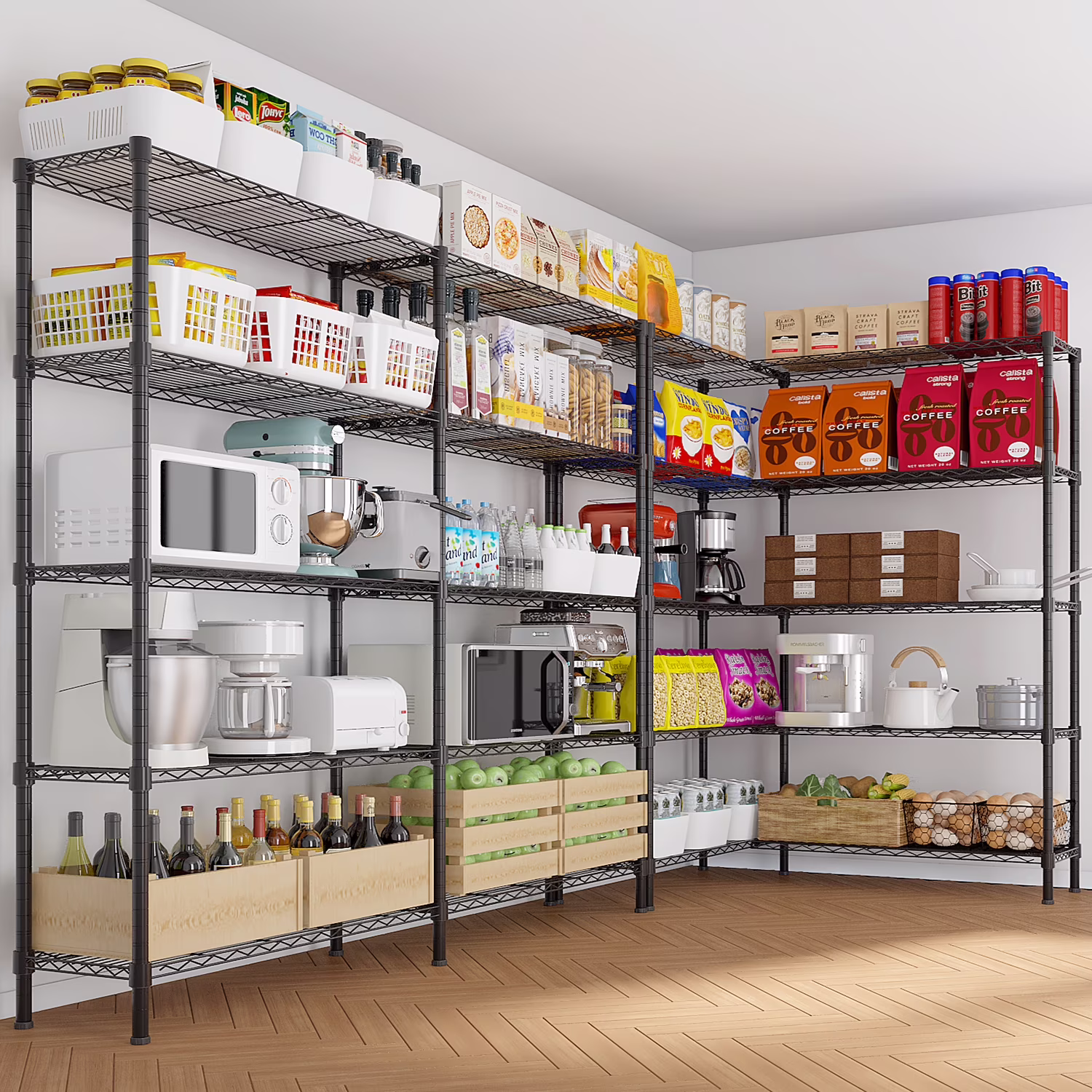 SamyoHome 58"W Storage Rack, Hevy Duty Garage Wire Shelving Chrome, Adjustable Metal Pantry Shelf for Garage Storage Organizer, 1500 lbs Capacity