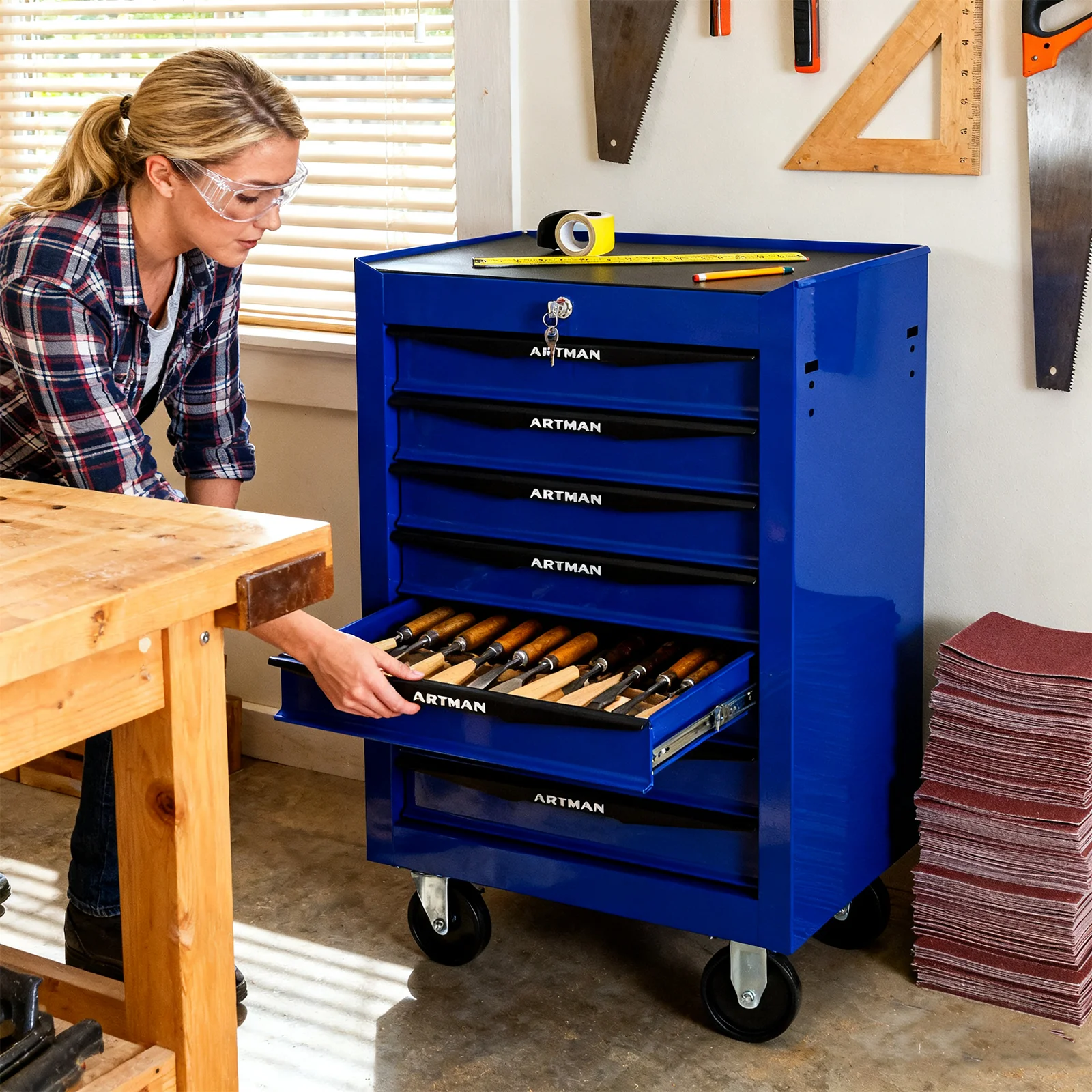 ARTMAN 20" 6-Drawer Tool Chest Cabinet with Ball Bearing Drawer Slides, Steel Tool Storage Box Organizer for Garage Workshop Repair Shop - Image 61