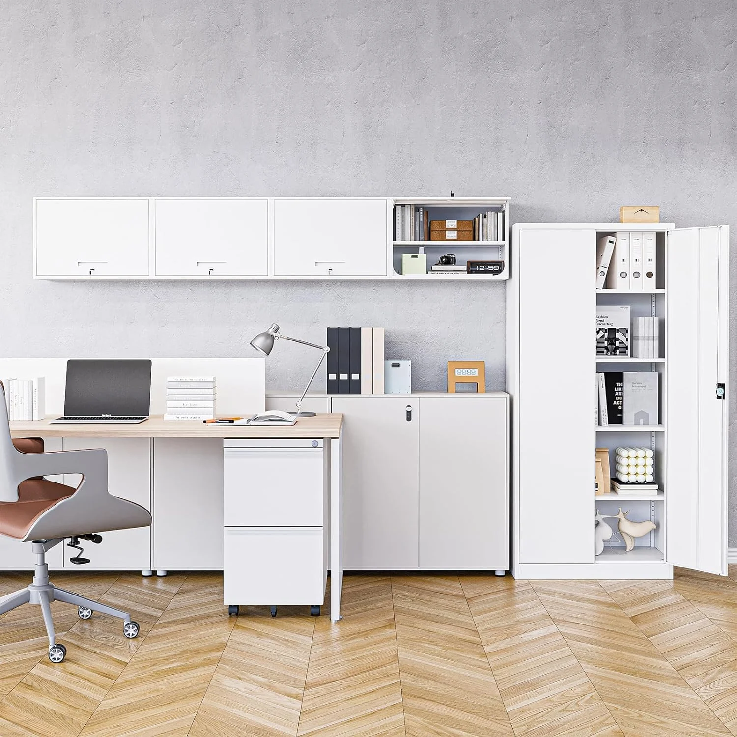 MIIIKO Wall Cabinet with Door and Shelf, Wall Mounted Metal Storage Cabinets, Locking White Floating Cabinet for Garage, Home Office, Kitchen and Pantry - Image 2