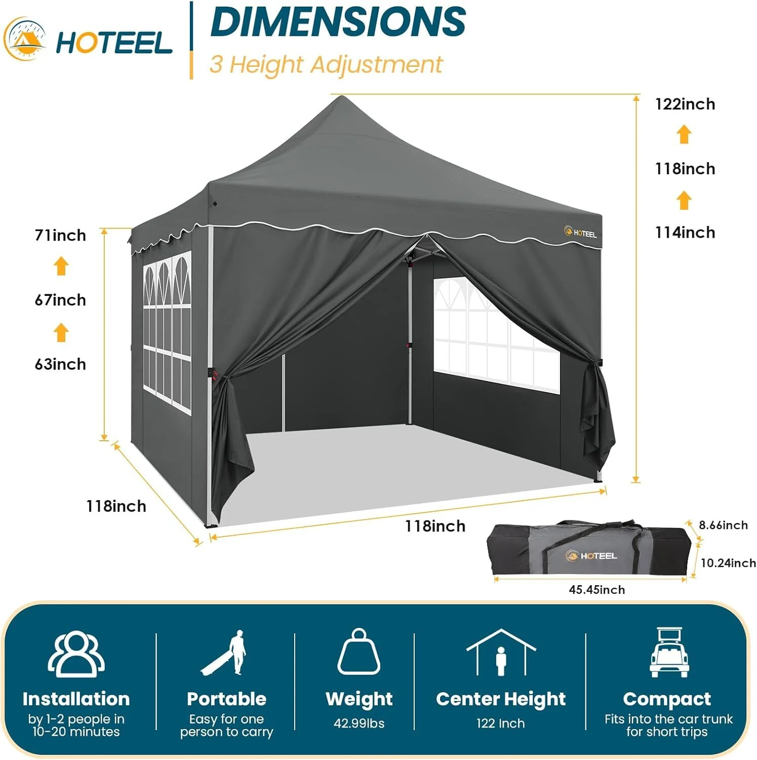 SANOPY 10' x 20' Pop up Canopy Party Tent with 6 Removable Sidewalls, Wave Eave Outdoor Waterproof Patio Gazebo Tent with Carry Bag, Backyards Camping Picnics, Black - Image 20