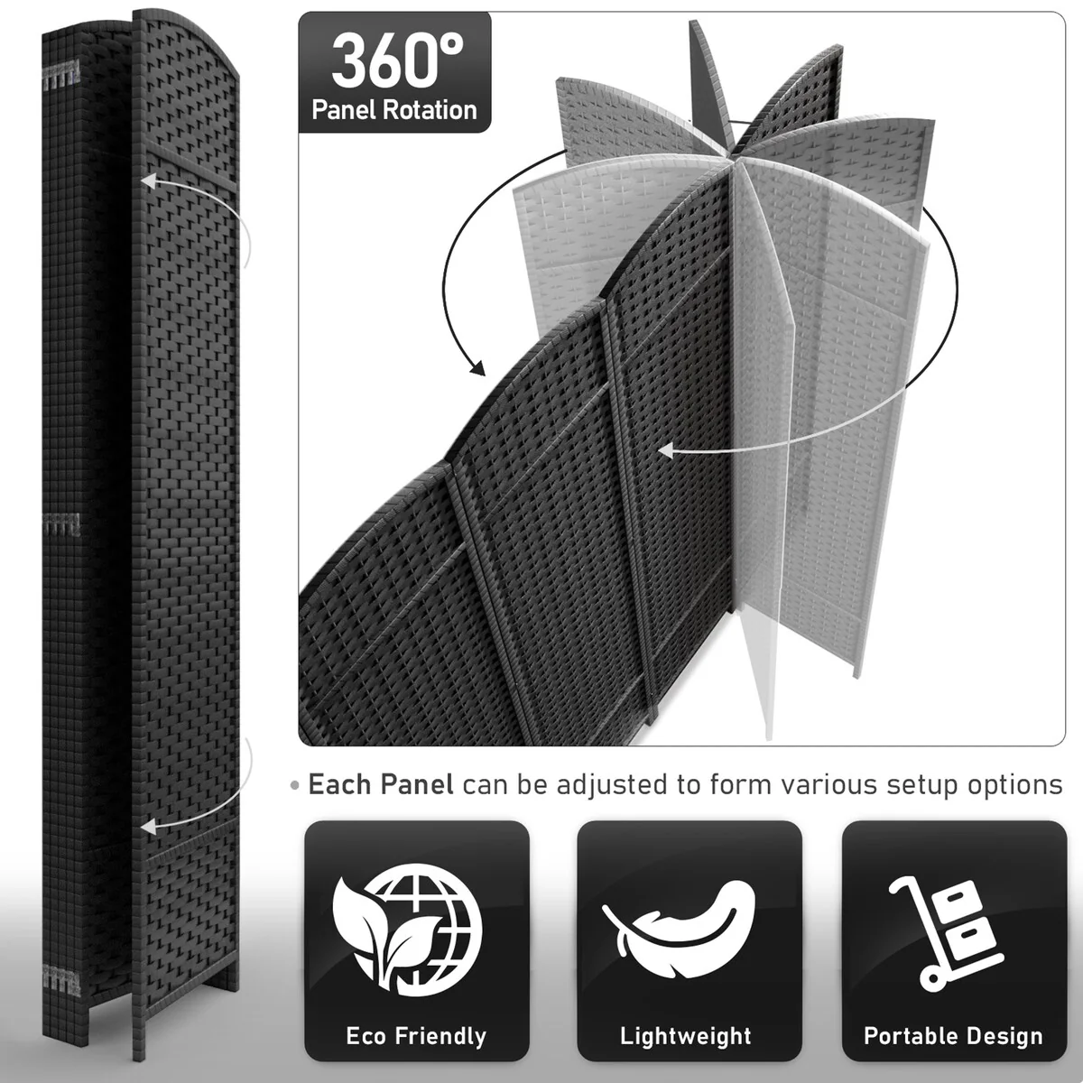 6 Panel Room Divider, 6ft Tall Extra Wide Folding Privacy Screen with Hand-Woven Mesh Panels - Image 24