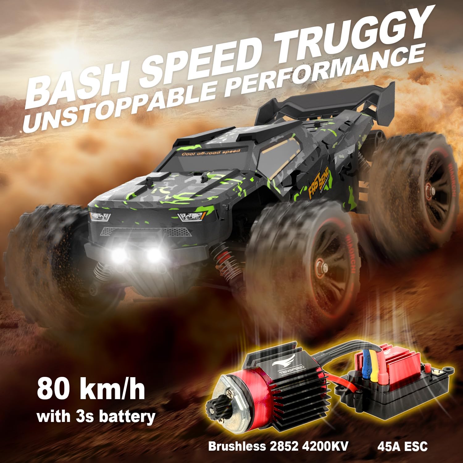 1/16 RTR Brushless Fast RC Cars, 42mph with 2 Batteries - Image 2