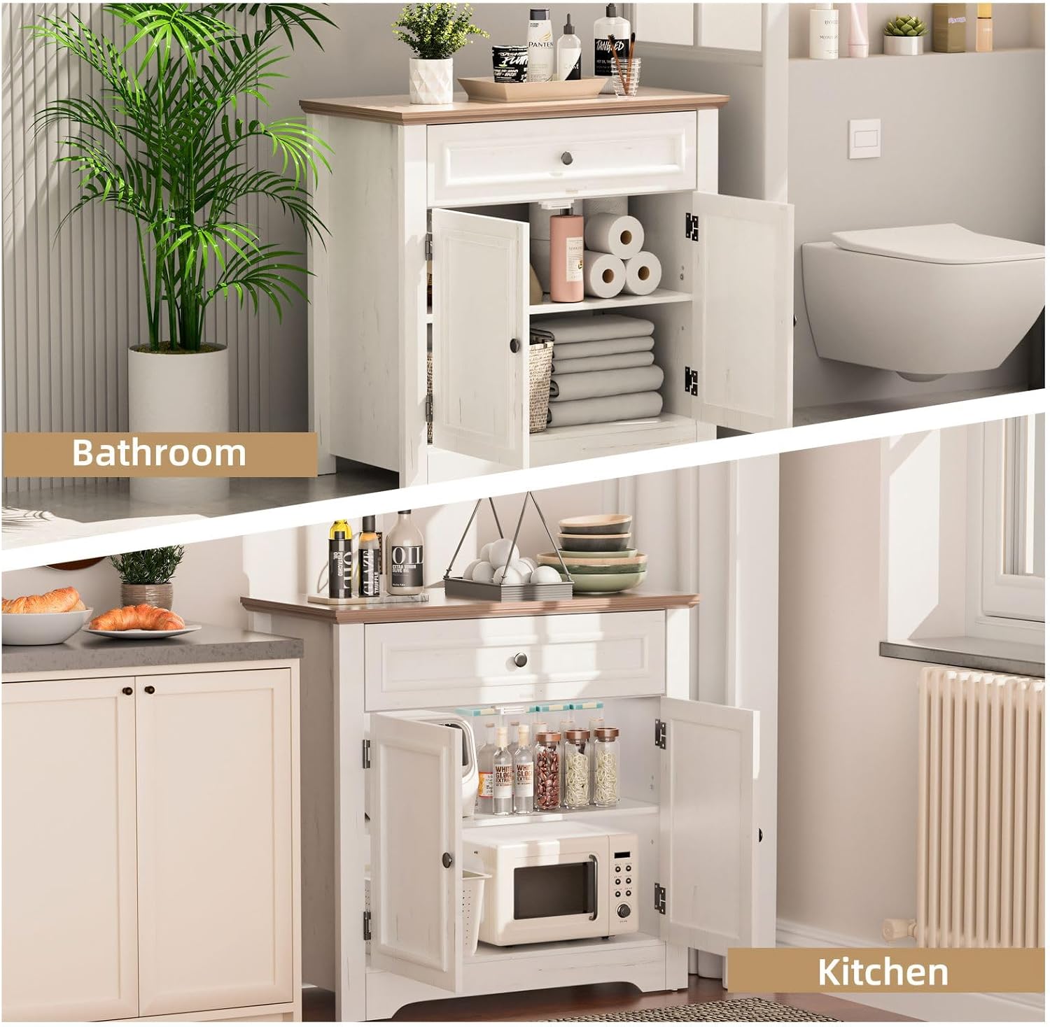 Buffet Cabinet with Storage and Drawer Sideboard Coffee Bar with Adjustable Shelves and Doors, White Accent Cabinet Credenza Console Organizer Modern Coffee Bar for Kitchen Dining Room Living Room - Image 5