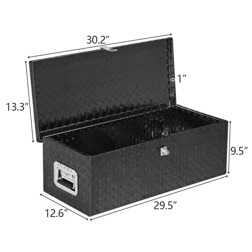 30- Aluminum Truck Tool Box with Lock Trailer Pickup Underbody Truckbed Storage, Black - Image 6