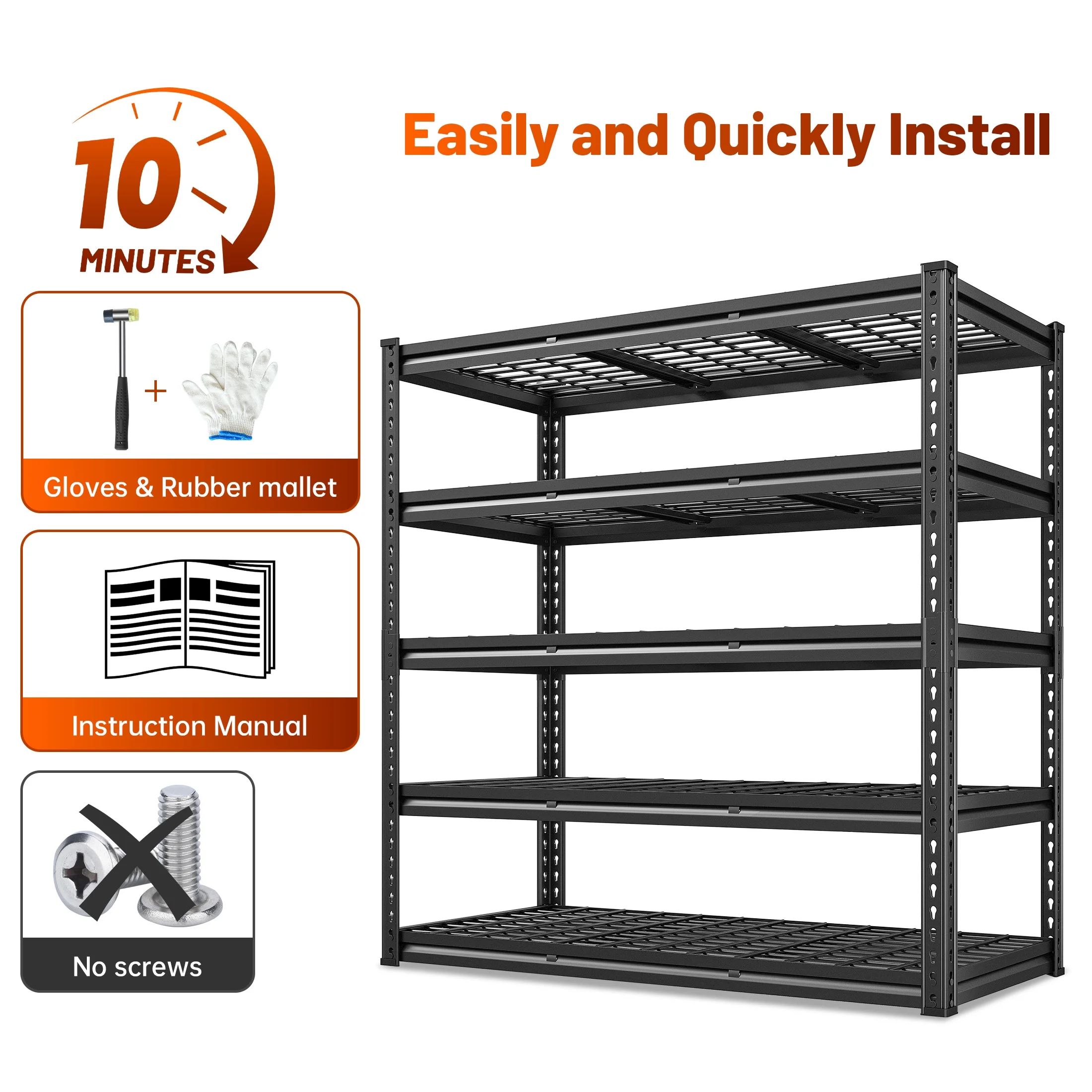 REIBII 48" W Garage Shelving Units 5 Tier Storage Shelves Heavy Duty Adjustable Metal Utility Shelf-72" H x 48" W x 24" D - Image 8