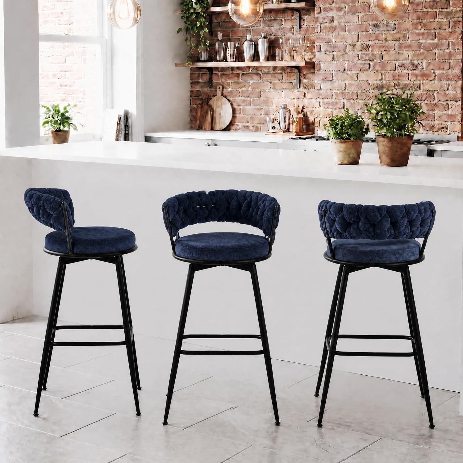 Bar Stools Set of 2 Upholstered Kitchen Counter Height Barstool Grey - Image 5