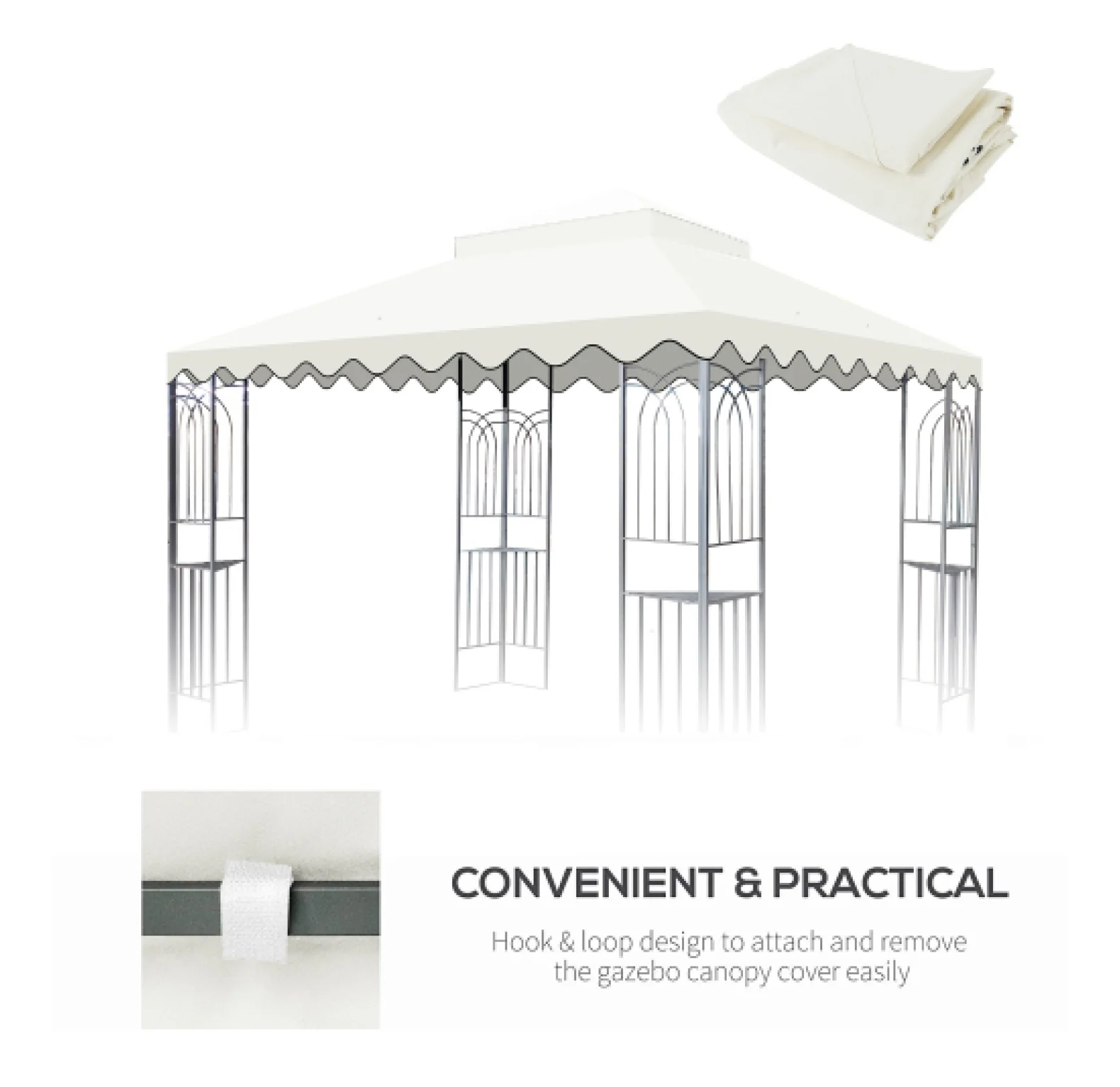 10x10 Ft Outdoor Patio Gazebo Replacement Canopy,Double Tiered Gazebo Tent Roof Top Cover Only wavy border(Frame Not Include)-Beige - Image 5