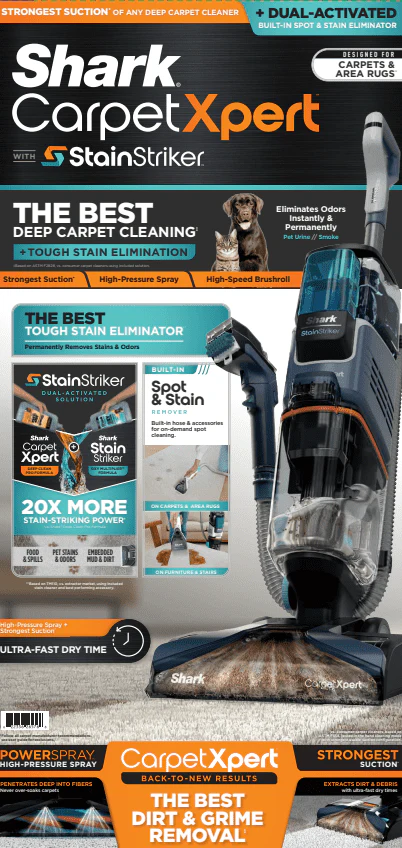 Shark CarpetXpert with StainStriker, Upright Carpet, Area Rug & Upholstery Cleaner for Pets, Built-in Spot & Stain Eliminator, Deep Cleaning & Tough Stain Removal, Carpet Shampooer, Navy, New,EX200 - Image 10