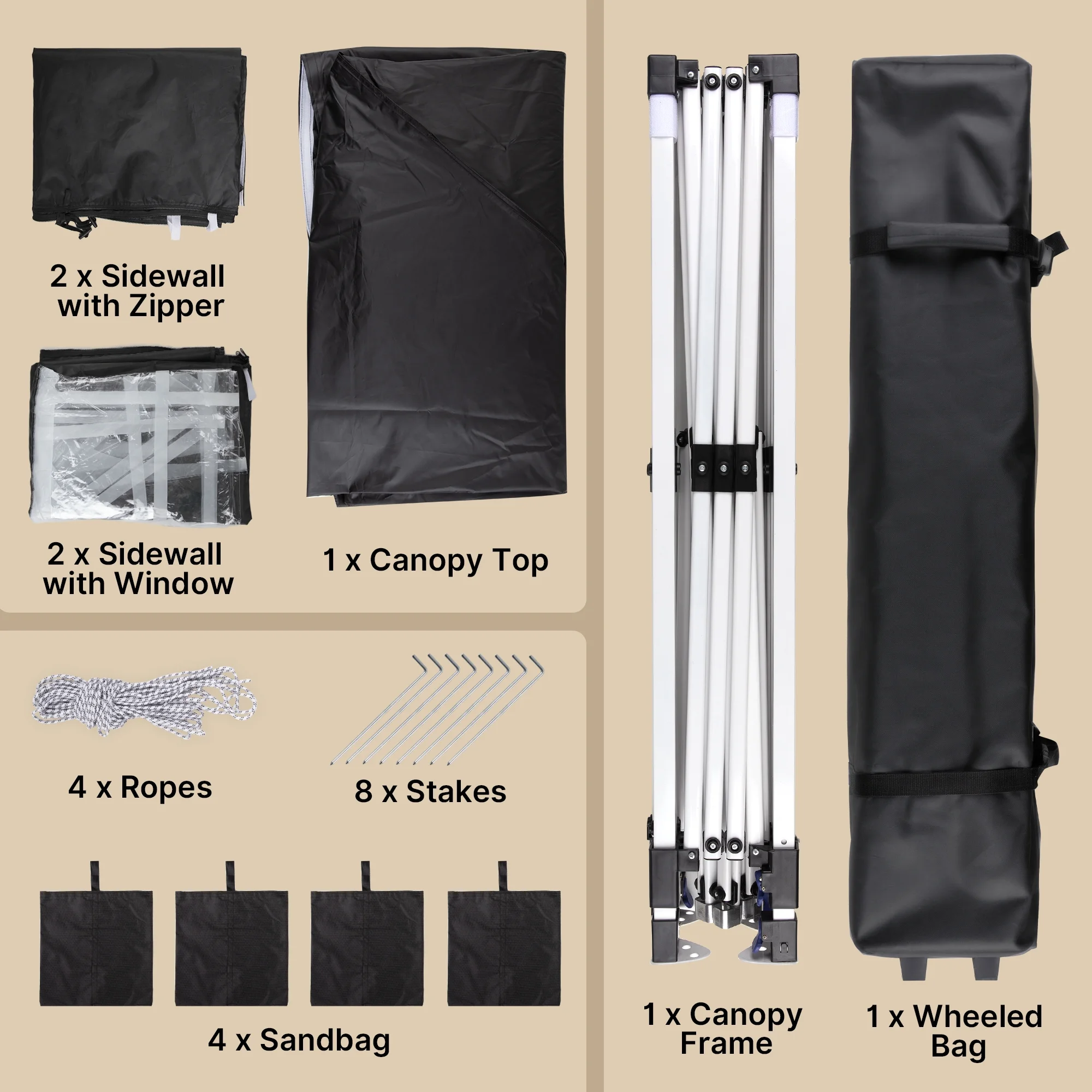 10'x10' Pop-up Canopy Tent with 4 Removable Sidewalls -?Lofka Portable Outdoor Canopy with 4 Sandbags, 8 Stakes & Ropes -?Perfect for Beach, Party, Patio & Yard Events, Black - Image 5