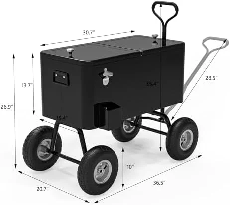 80 Quart Wagon Rolling Cooler Ice Chest, /Long Handle and 10" Wheels, Portable Beach Patio Party Bar Cold Drink Beverage, Outdoor Park Cart on Wheels - Image 20