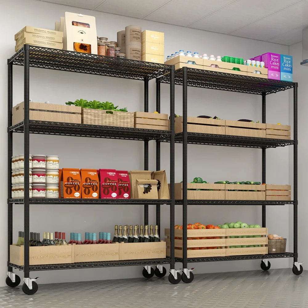 IVV 4-Tier Wire Shelving Unit on Wheels, Rolling Metal Storage Utility Rack, 2500LBS Capacity, Height Adjustable for Restaurant Garage Pantry Kitchen, 55.12"L x 23.62"W x 75.59"H, Black - Image 14