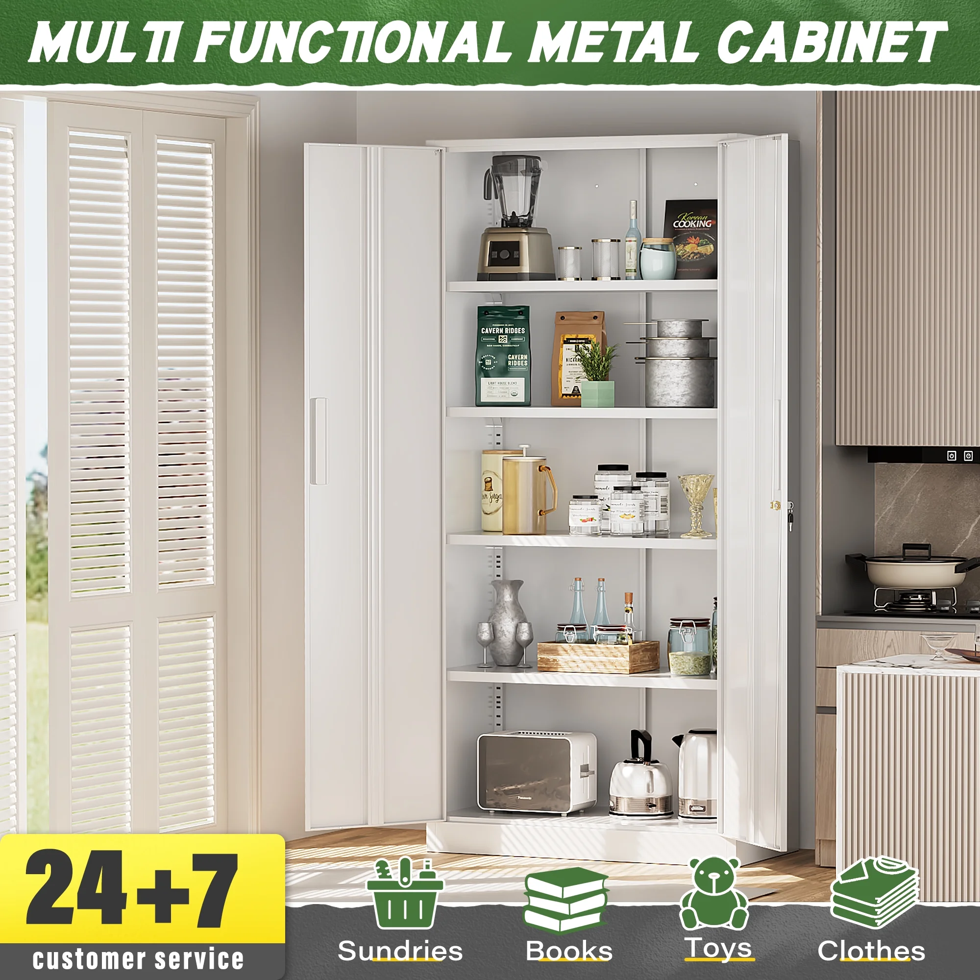 SOLAURA Metal Storage Cabinet with Wheels, 73" Garage Rolling Cabinet with Locking Door and 4 Shelves, Tool Cabinet on Caster for Home, Office, Black - Image 77
