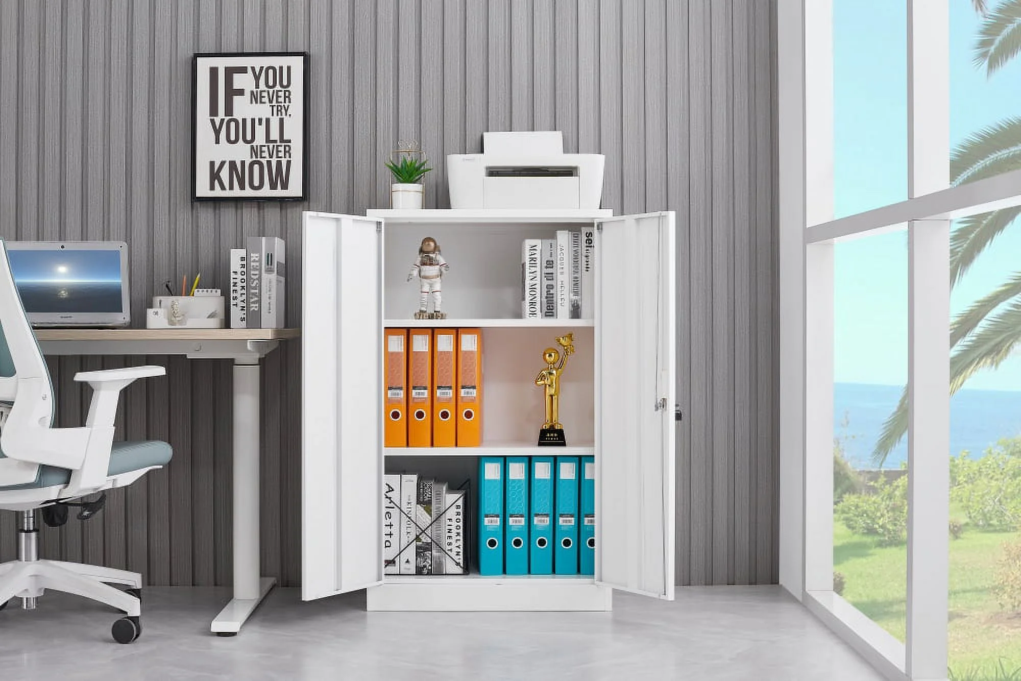 JINS AND VICO Metal Storage Cabinet Lockable, Steel White - Image 7