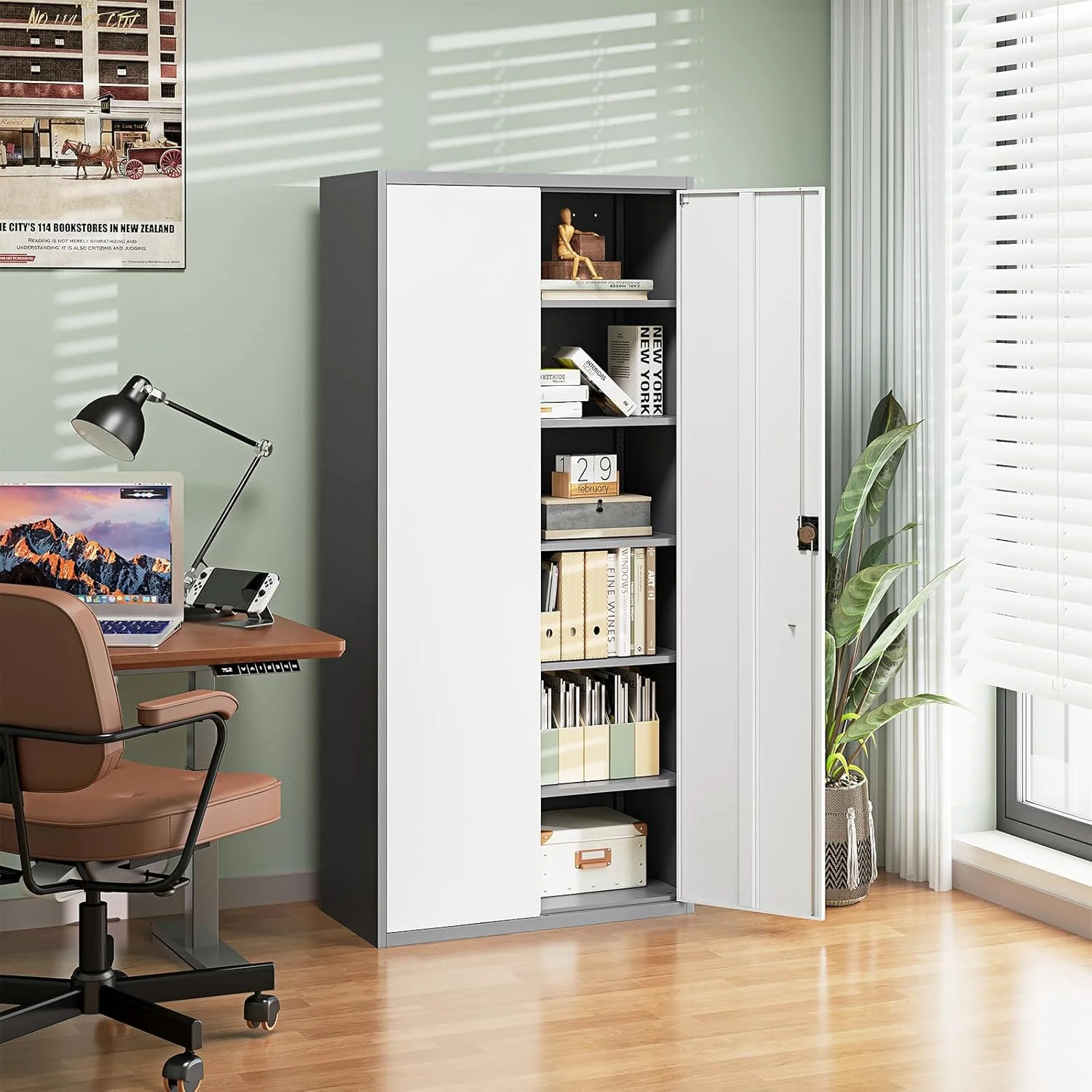 Letaya Metal Garage Storage Cabinets with Lock Door and Adjustable Shelves, Steel Tool Cabinets for Home,Office,Warehouse Organisieren (Gery White, 71" H) - Image 2
