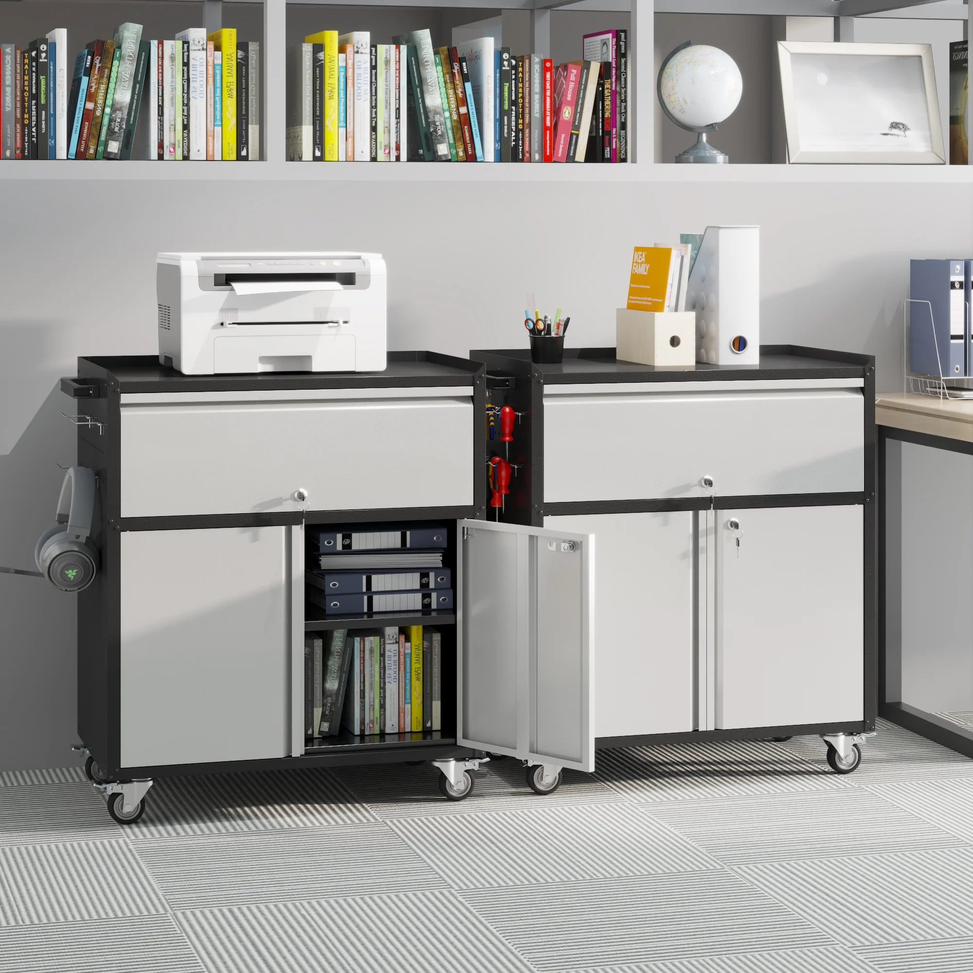 Gaeanet Rolling Tool Storage Cabinet with 5 Adjustable Shelves and Pegboard,Metal Garage Storage Cabinet with Wheels for Garage Home Office Utility Room,71" H-32" W-16" D,Required Assembly, Black - Image 80