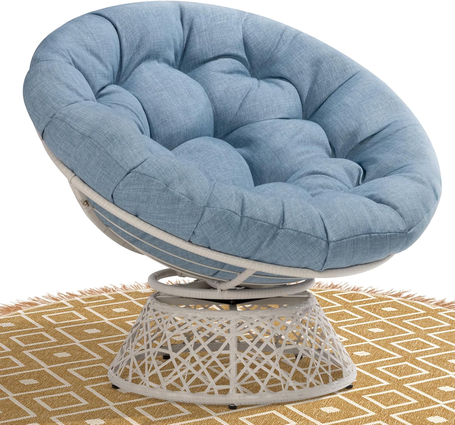 40" Wicker Papasan Chair, 360° Swivel, Arctic Snow, Brown Base - Image 17