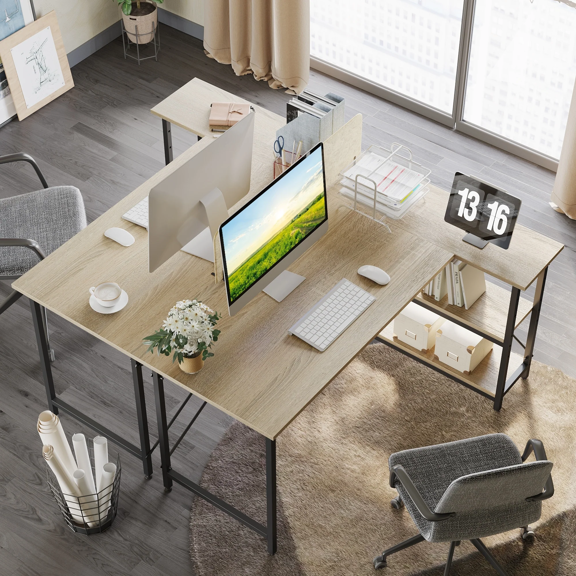Small L Shaped Computer Desk with Storage Shelves, Compact Corner Workstation for Home Office and Study - Image 43
