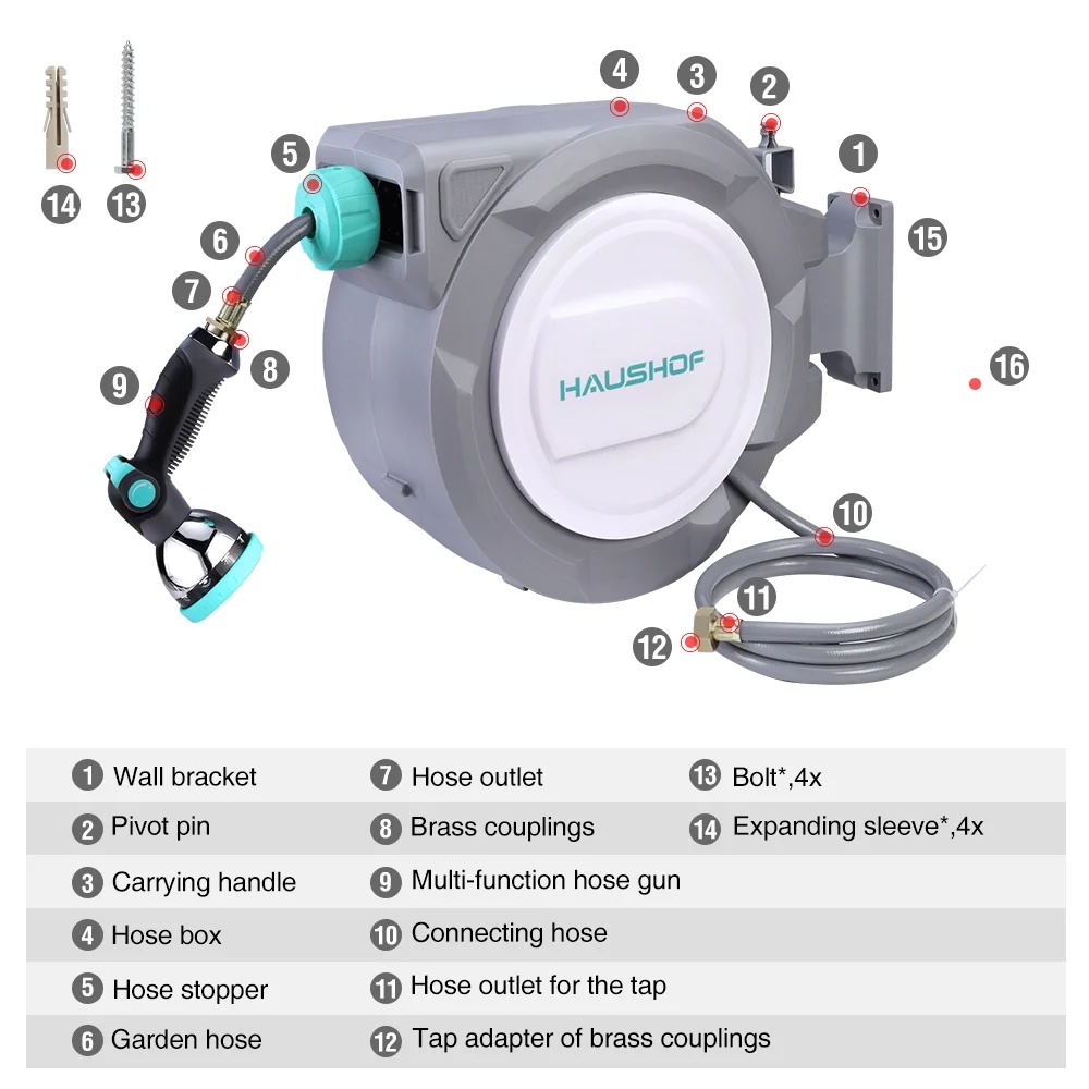 HAUSHOF 1/2" x 100 ft Retractable Garden Hose Reel with Automatic Rewind, 10-Pattern Spray Nozzle, Durable High-Pressure Hose, and 180- Swivel Bracket -C Perfect for Watering Gardens, Cleaning Patios - Image 13