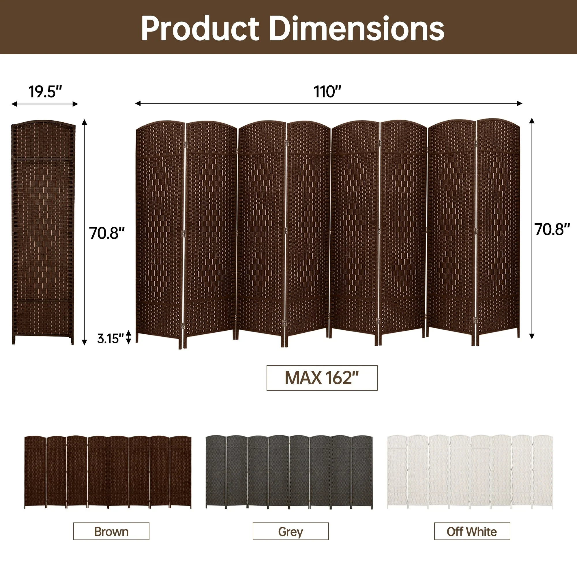6 FT Tall Woven Fiber Room Divider, Freestanding Folding Privacy Screen - Image 15