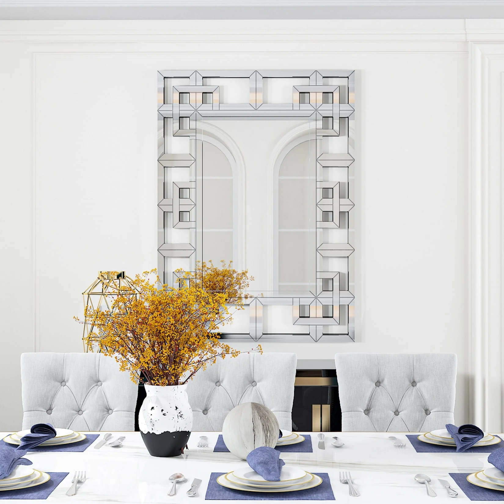 Large Silver Geometric Wall Mirror, Modern Decorative Accent Mirror for Living Room, Bedroom and Entryway - Image 10