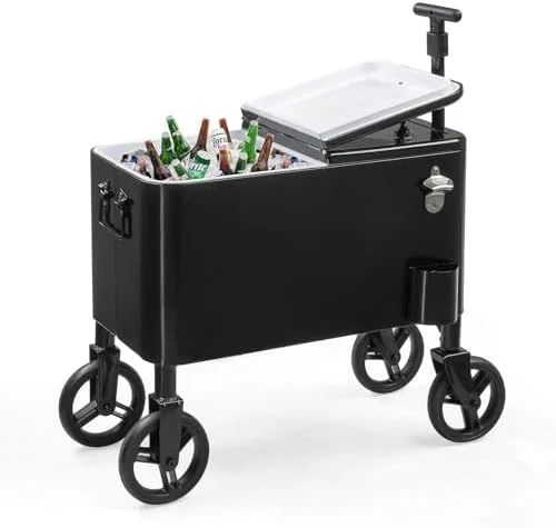 80 Quart Wagon Rolling Cooler Ice Chest, /Long Handle and 10" Wheels, Portable Beach Patio Party Bar Cold Drink Beverage, Outdoor Park Cart on Wheels - Image 9