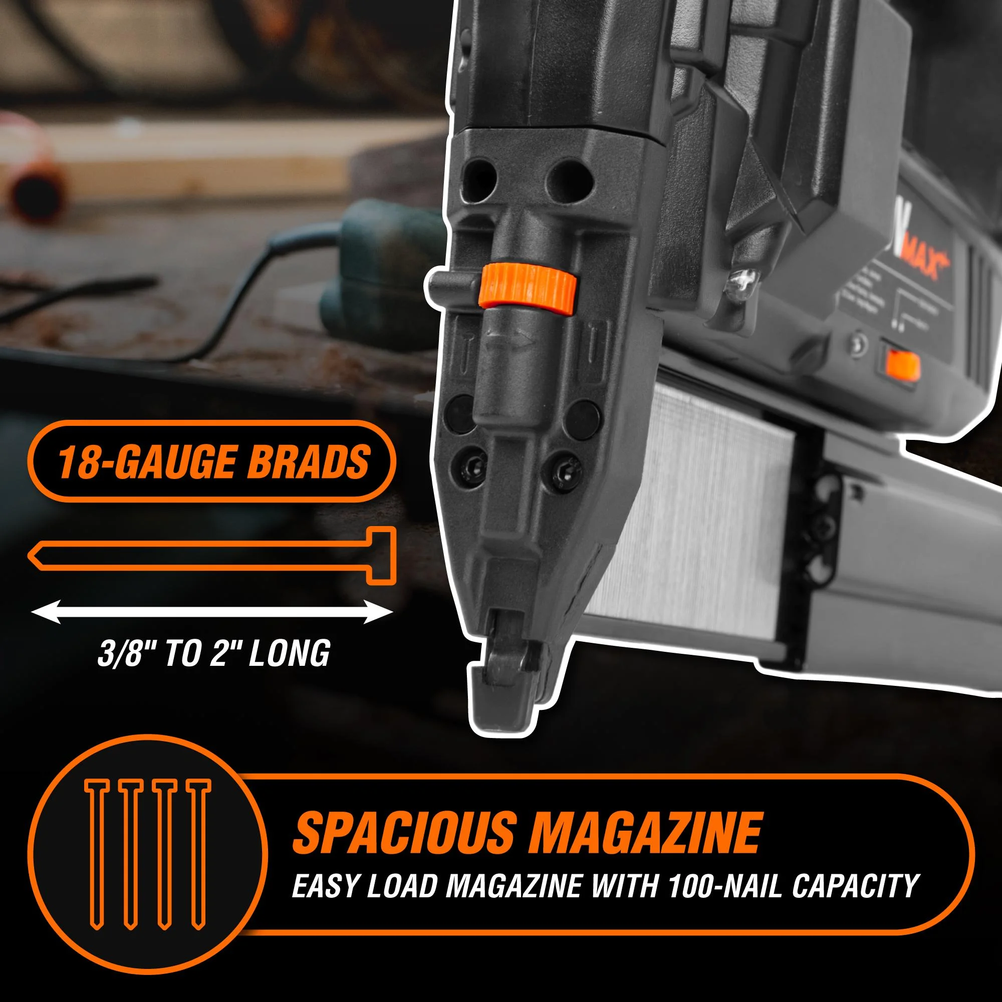 WEN 20V Max Cordless 18-Gauge Brad Nailer with 2.0Ah Battery and Charger - Image 7