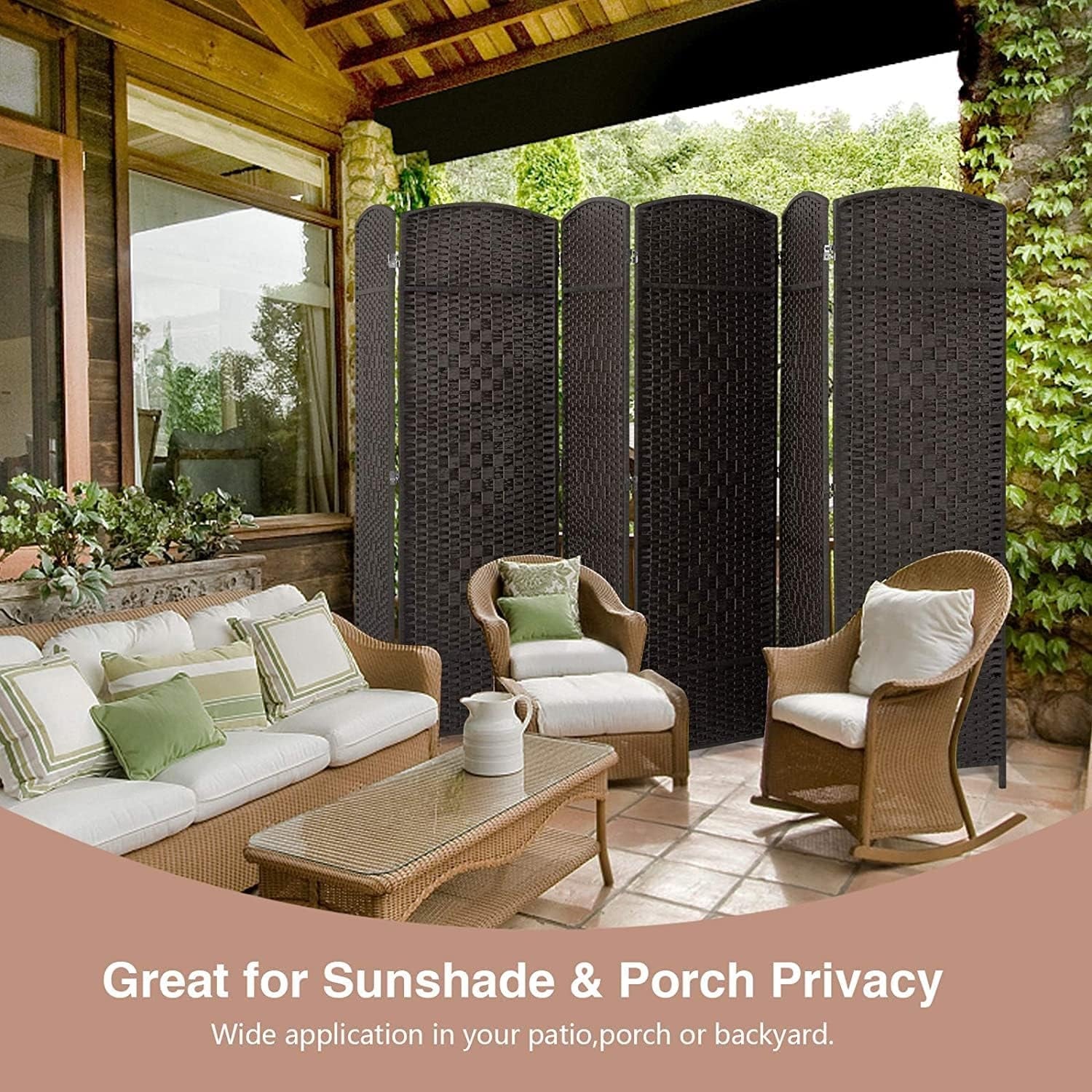 6 FT Tall Woven Fiber Room Divider, Freestanding Folding Privacy Screen - Image 40