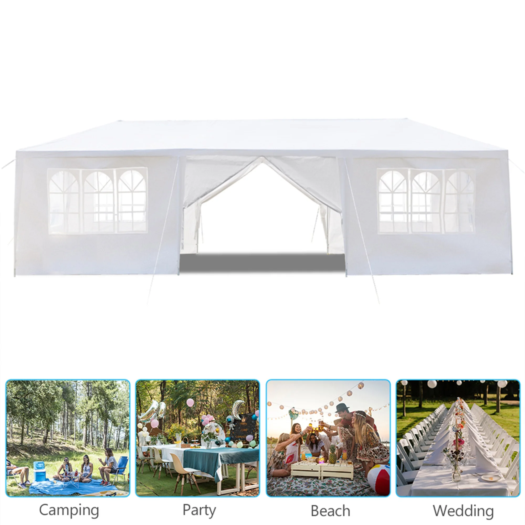 Kadyn 10'x30' Outdoor Party Tent with 8 Removable Sidewalls, Waterproof Canopy Patio Wedding Canopy, White - Image 5