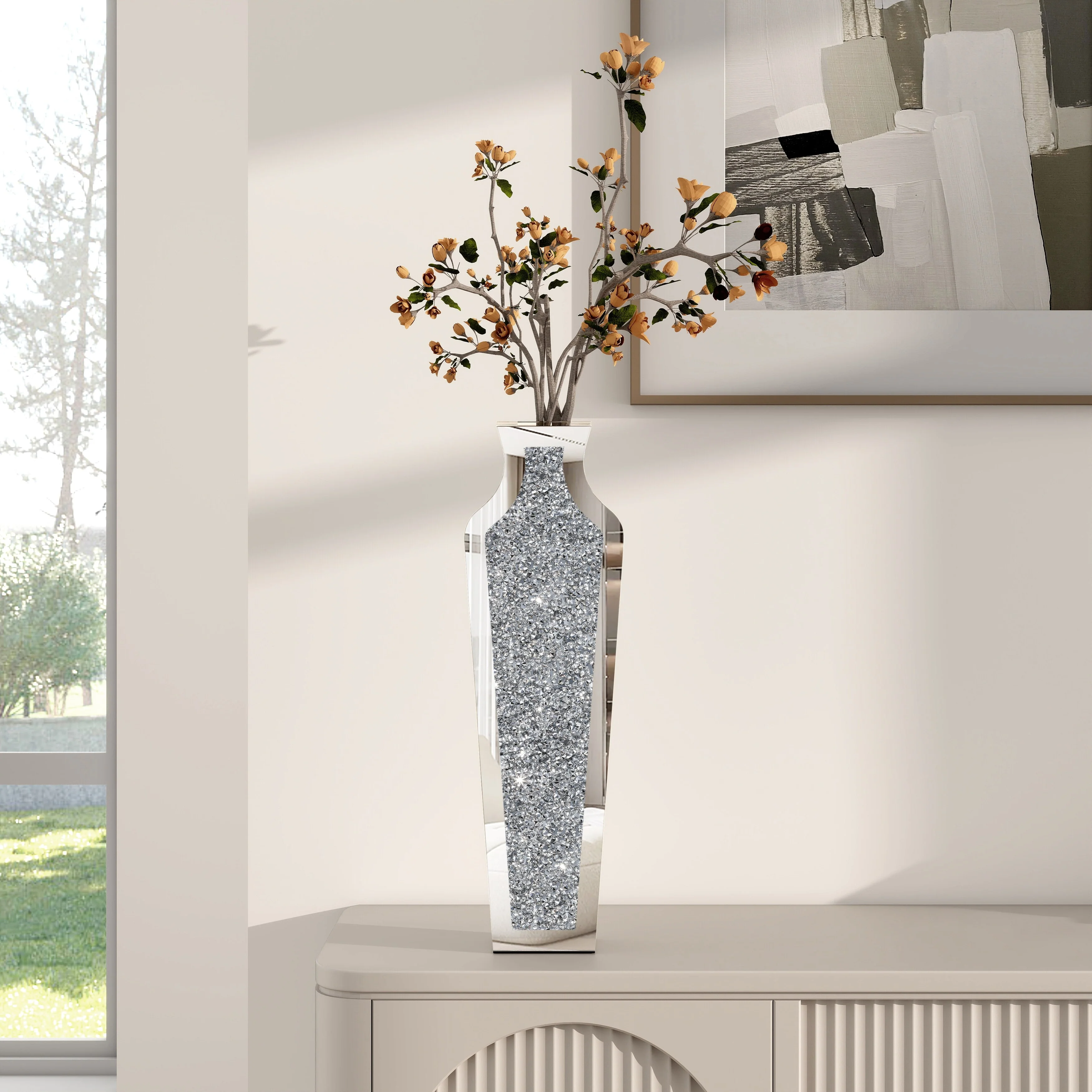 Tall Crushed Diamond Floor Vase, Luxury Decorative Crystal Accent Vase for Living Room, Bedroom and Home Decor - Image 10