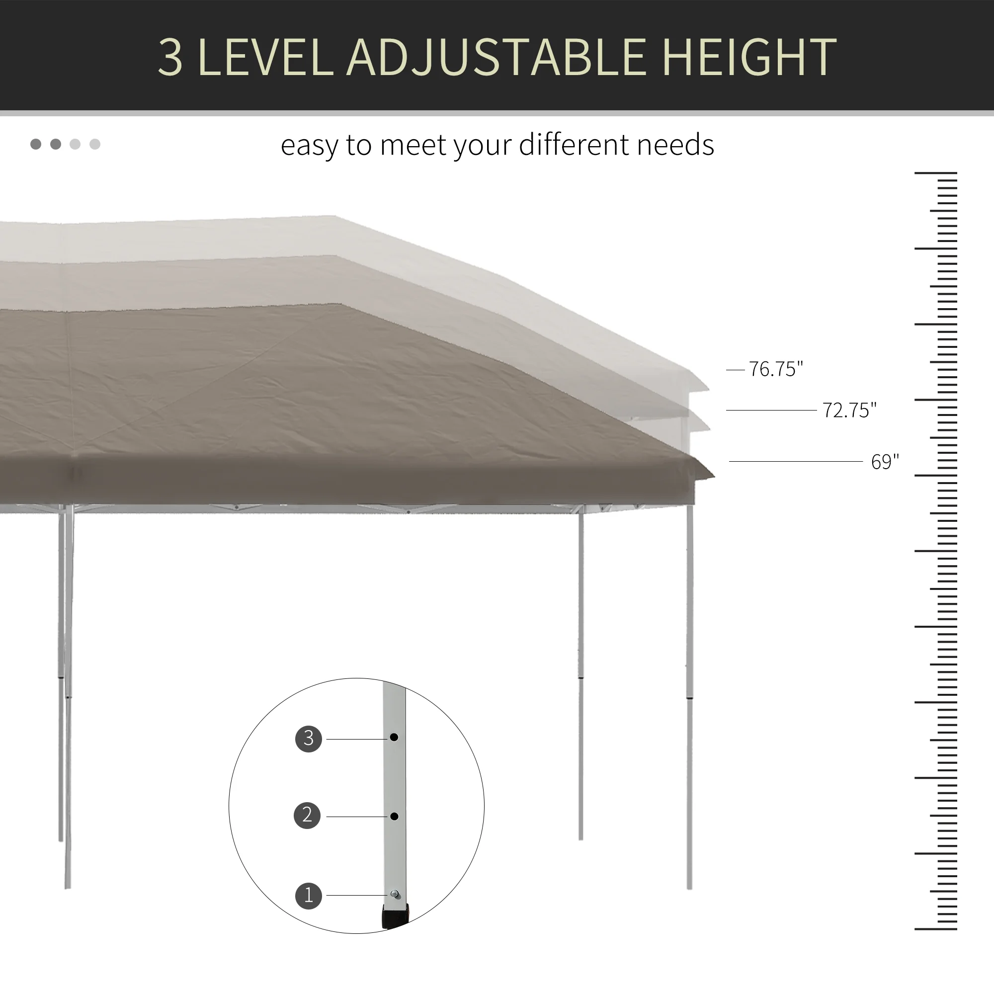 Outsunny 10' x 19' Pop Up Canopy with Easy Up Steel Frame, 3-Level Adjustable Height and Carrying Bag, Sun Shade Event Party Tent for Patio, Backyard, Garden, Blue - Image 14