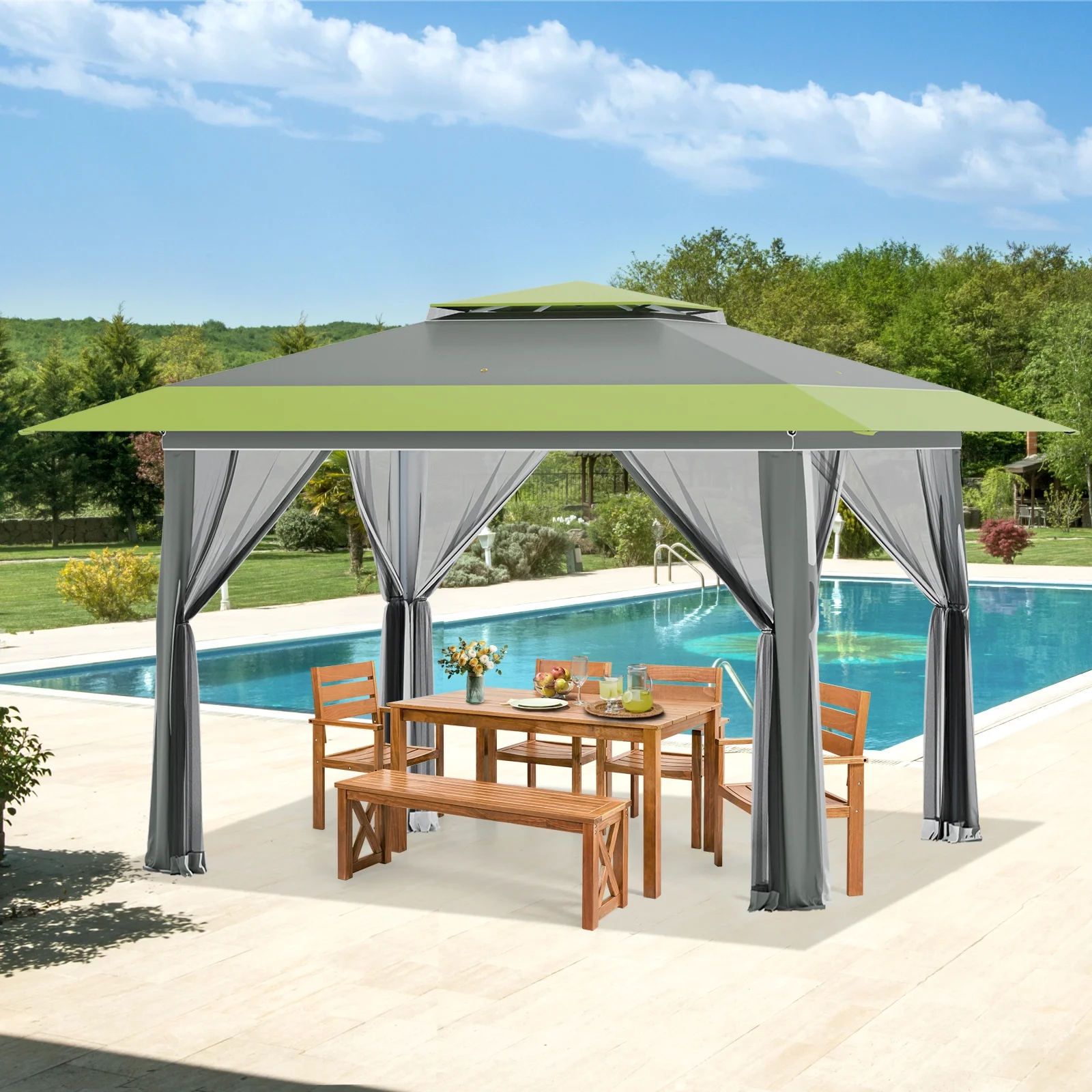 AVAWING 12x12 ft Outdoor Pop-up Canopy Party Tent Easy Setup Patio Wedding Tent, Khaki - Image 83