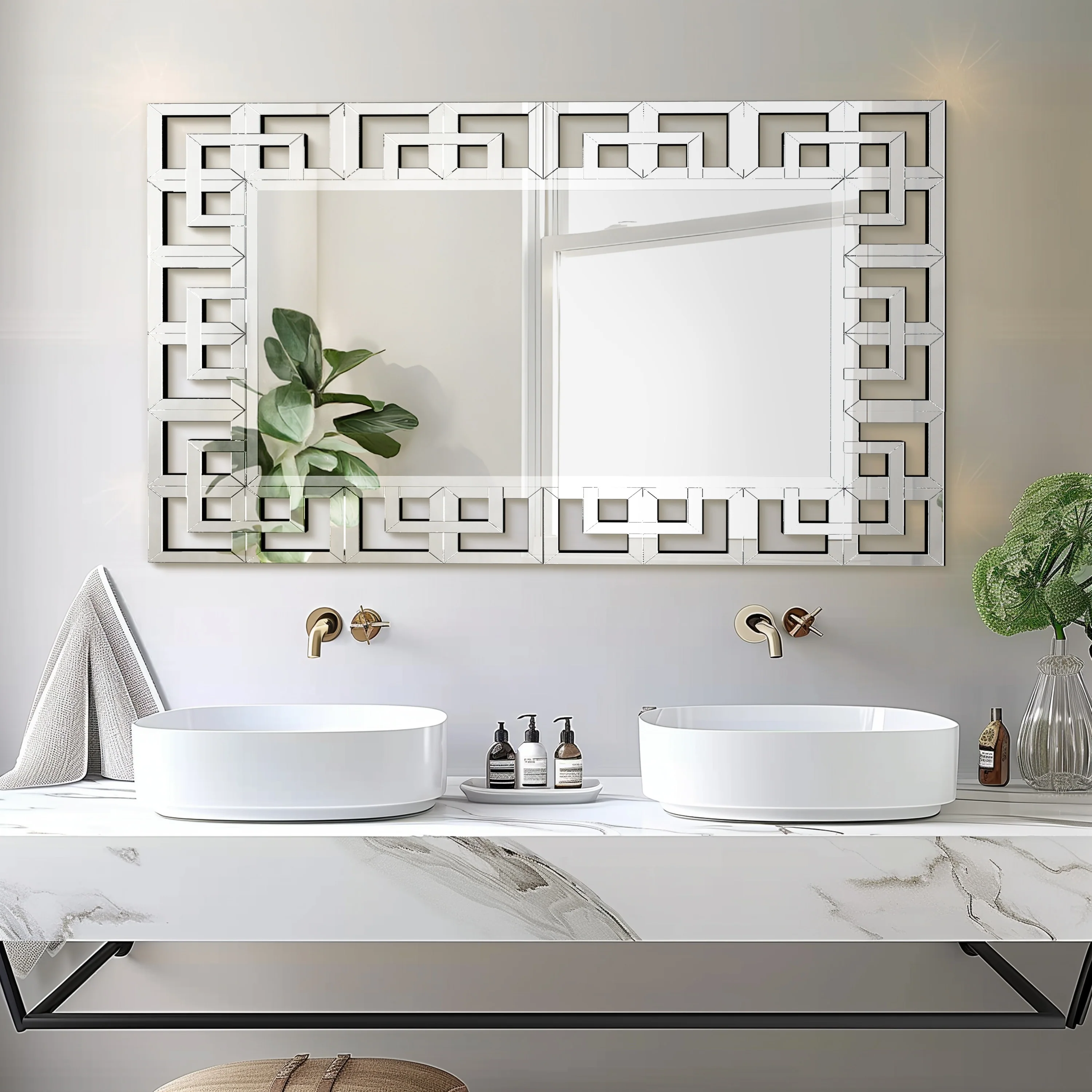Large Silver Geometric Wall Mirror, Modern Decorative Accent Mirror for Living Room, Bedroom and Entryway - Image 5
