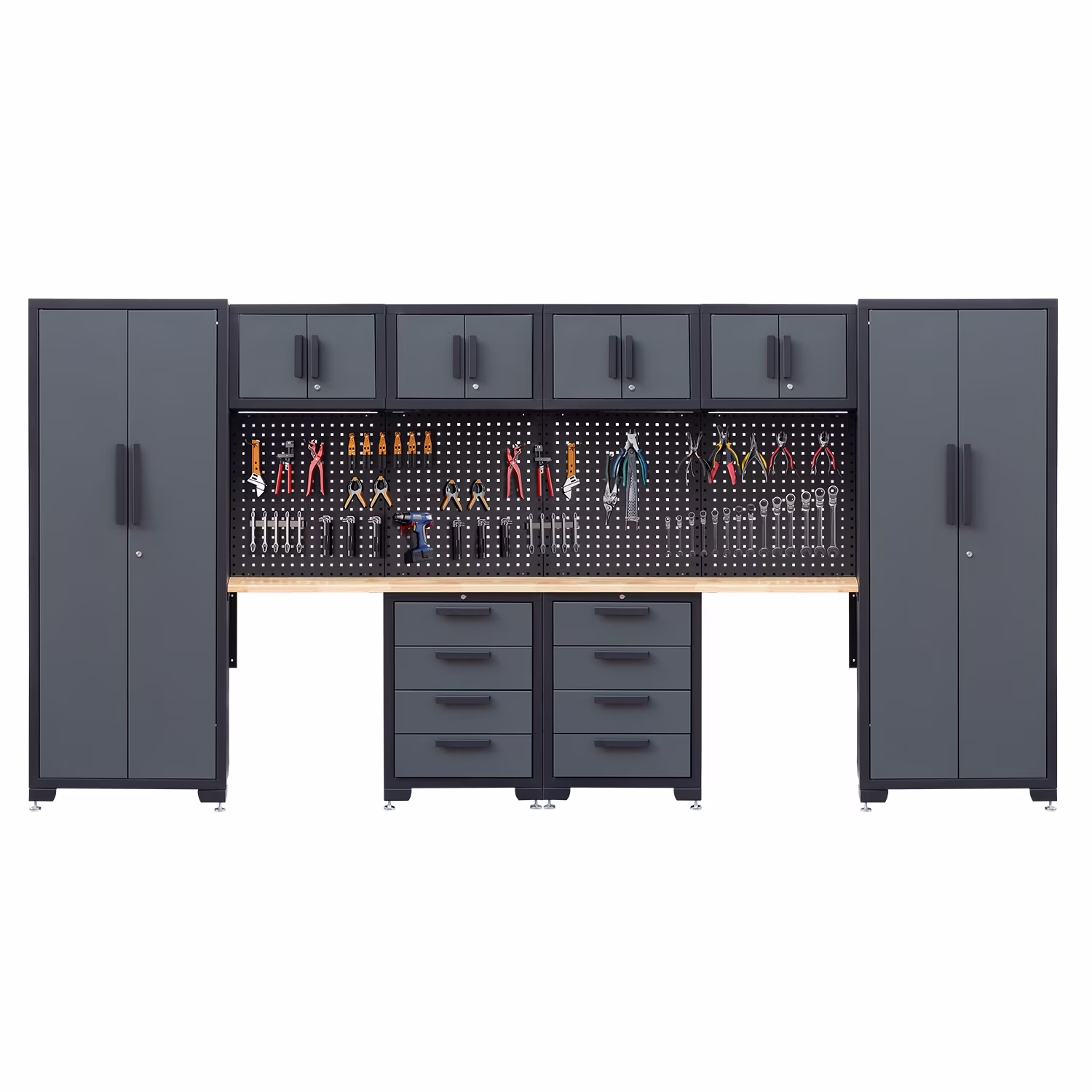 HPDMC Garage Storage Cabinet System 7-Pcs Workshop Set Metal Garage Cabinets System with Steel Cabinet Drawers, Workbench, Pegboard for Garage Tool Organization - Image 5