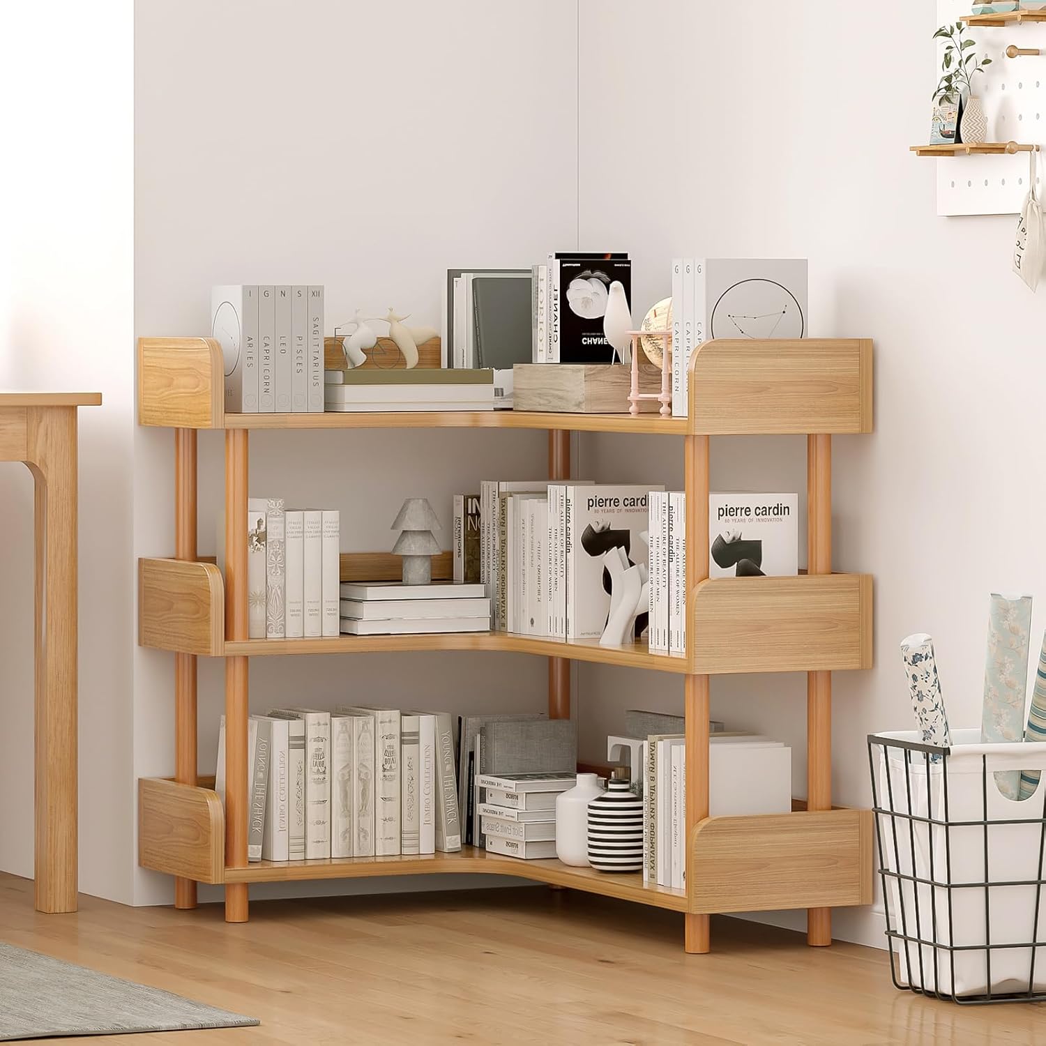 5-Tier Reversible Corner Bookshelf, L-Shaped Shelf, Oak - Image 2