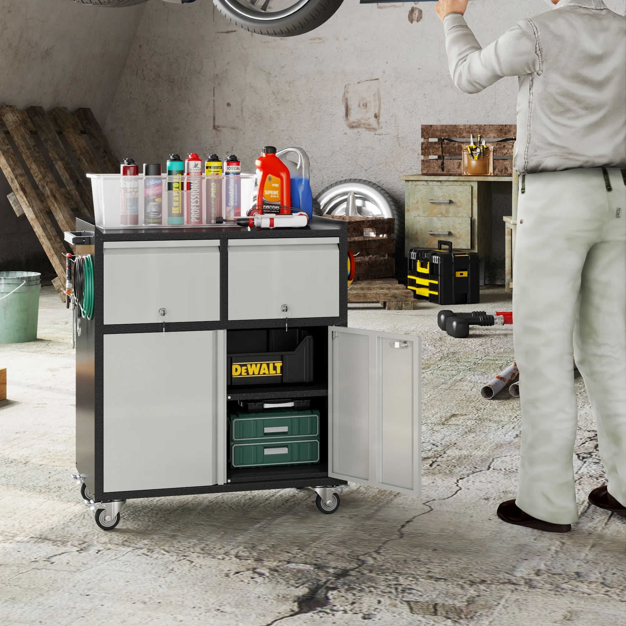Gaeanet Rolling Tool Storage Cabinet with 5 Adjustable Shelves and Pegboard,Metal Garage Storage Cabinet with Wheels for Garage Home Office Utility Room,71" H-32" W-16" D,Required Assembly, Black - Image 83