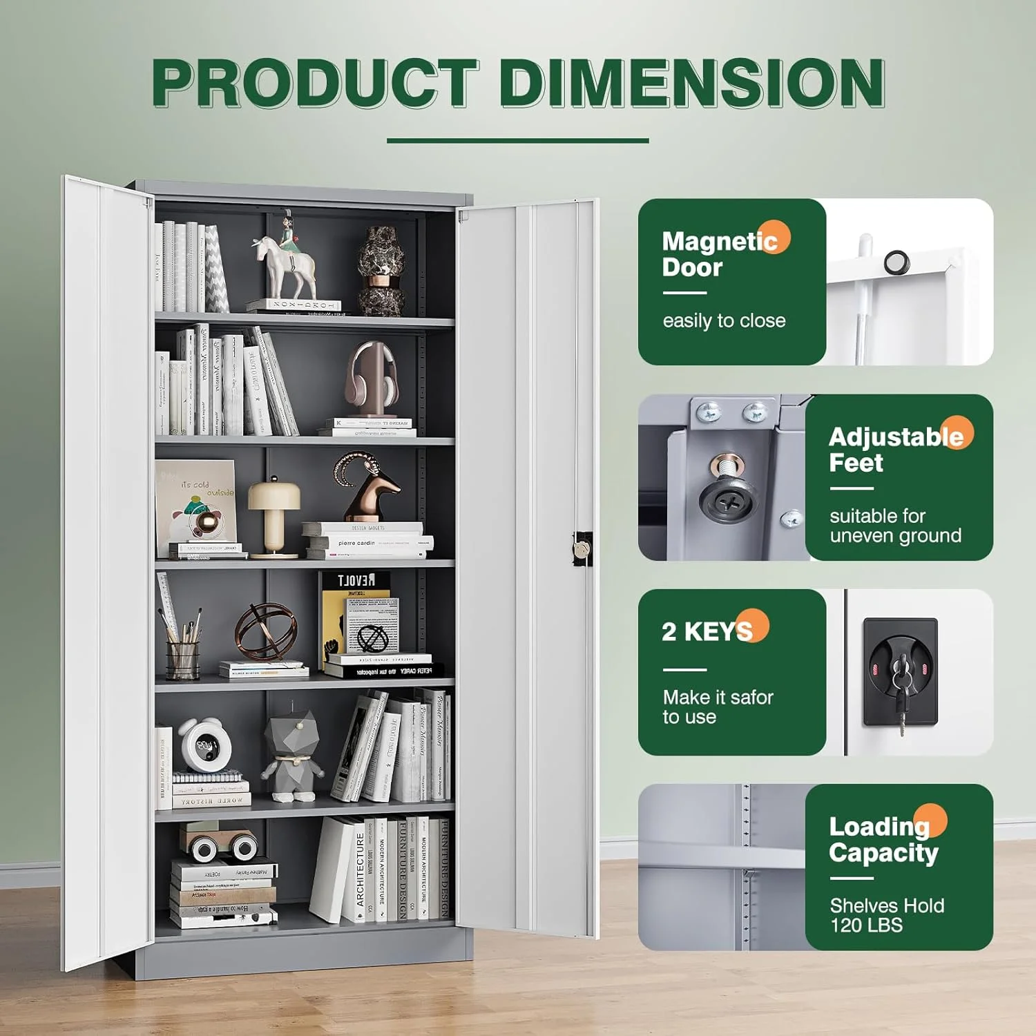Letaya Metal Garage Storage Cabinets with Lock Door and Adjustable Shelves, Steel Tool Cabinets for Home,Office,Warehouse Organisieren (Gery White, 71" H) - Image 6