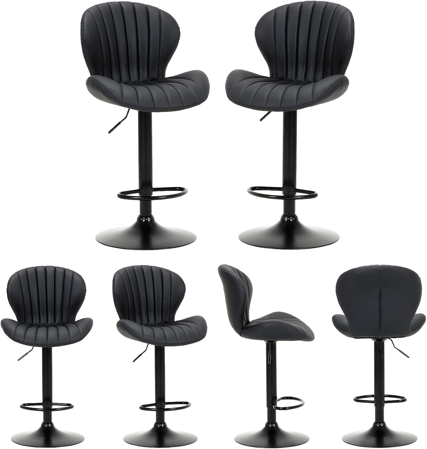 Bar Stools Set of 6, Modern Swivel Bar Chairs, Adjustable Faux Leather Upholstered Barstools Counter Height with High Backrest for Bar, Kitchen Island, Dining Room, Black - Image 20