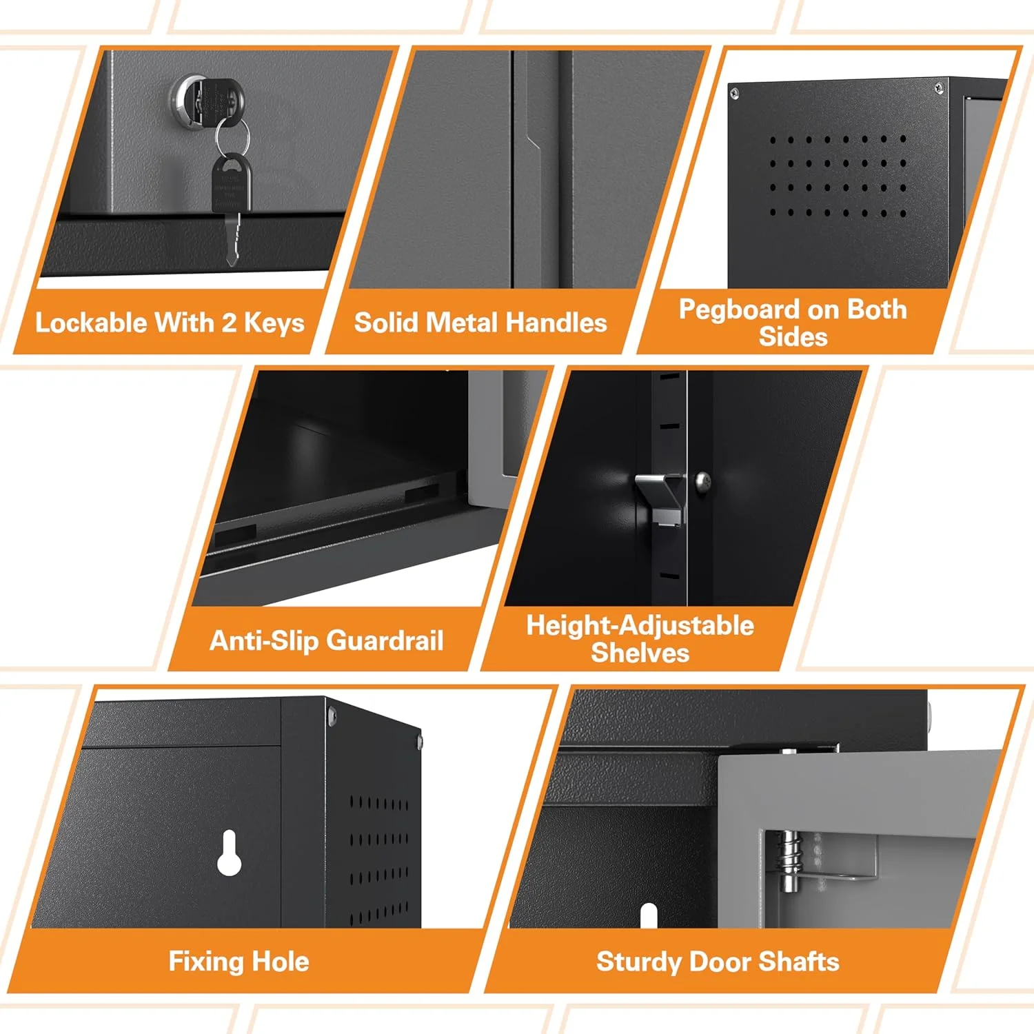 Metal Garage Wall Cabinet with Doors and Adjustable Shelf,Lockable Floating Tool Cabinet with Pegboard,Steel Storage Cabinet for Kitchen,Office,Garage,Laundry,Warehouse(Black&Gray, 26" H) - Image 3